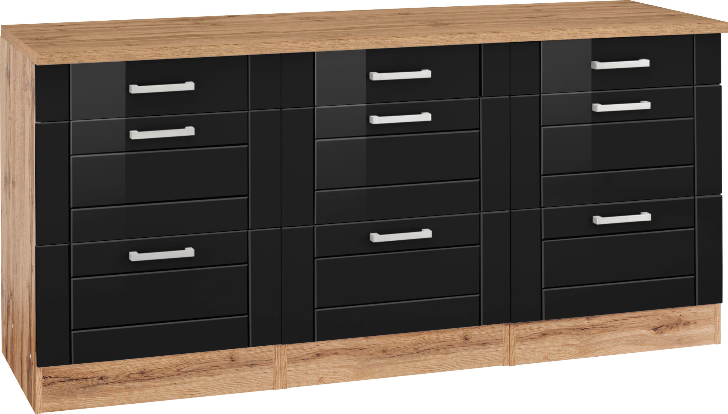 KOCHSTATION Unterschrank »KS-Tinnum« 180 cm breit, Metallgriffe, MDF Fronten, mit 3 Schubkästen, 6 Auszüge