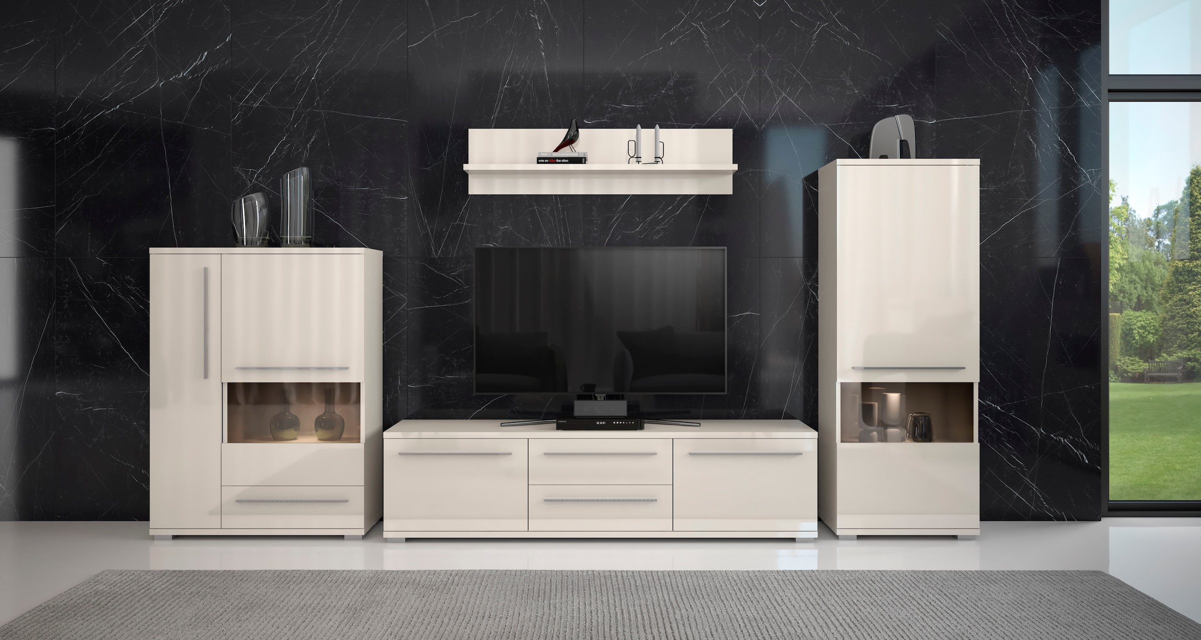 PLACES OF STYLE Lowboard »Piano TV-Kommode in Breite 165 oder 180 cm mit Soft-Close-Funktion« Hochglanz UV-lackiert, Br 180 cm mit versch. Tür- und Schubkastenmaße