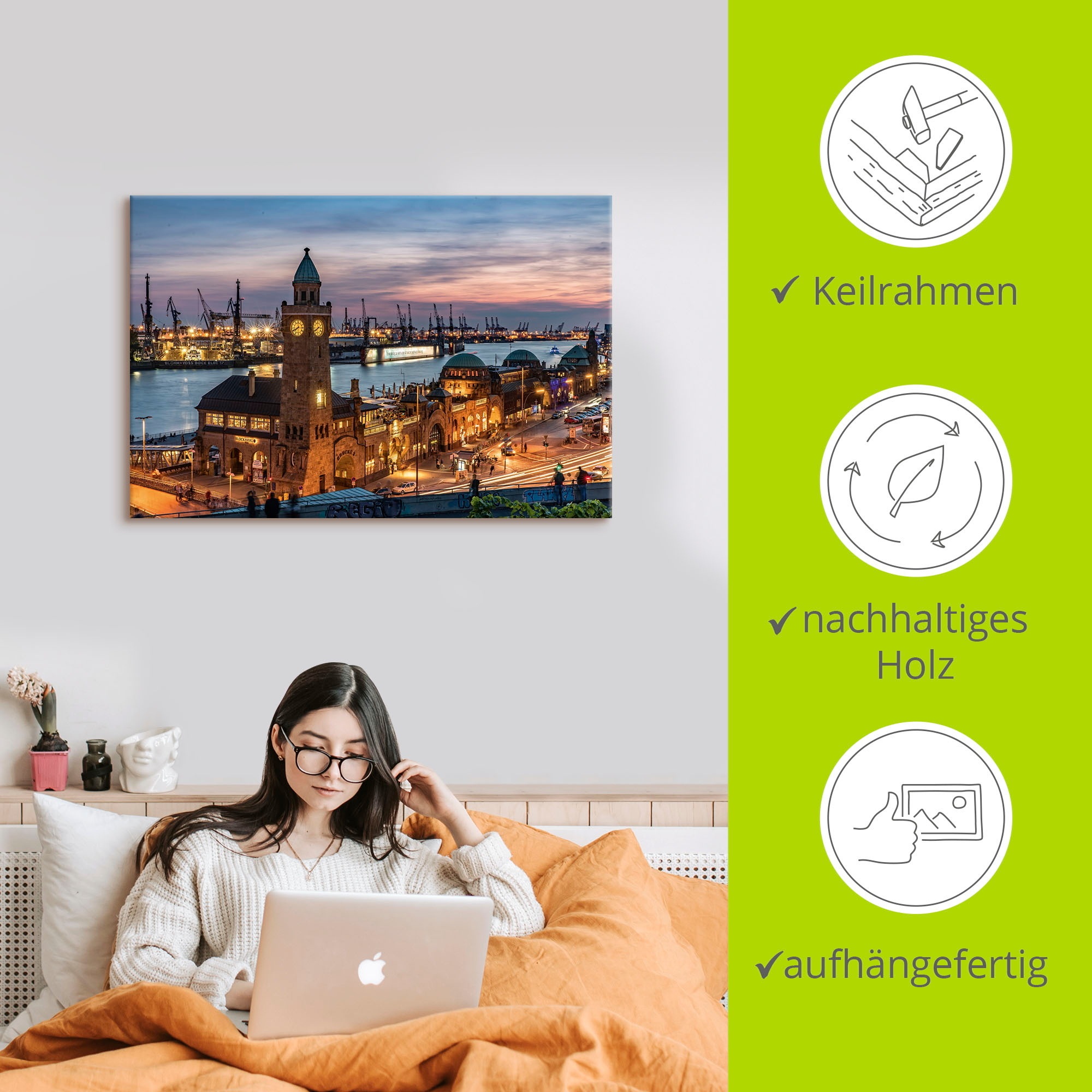 Artland Wandbild »Landungsbrücken Hamburg« Hamburg 1 Stk. tlg. als Leinwandbild, Poster in verschied. Größen
