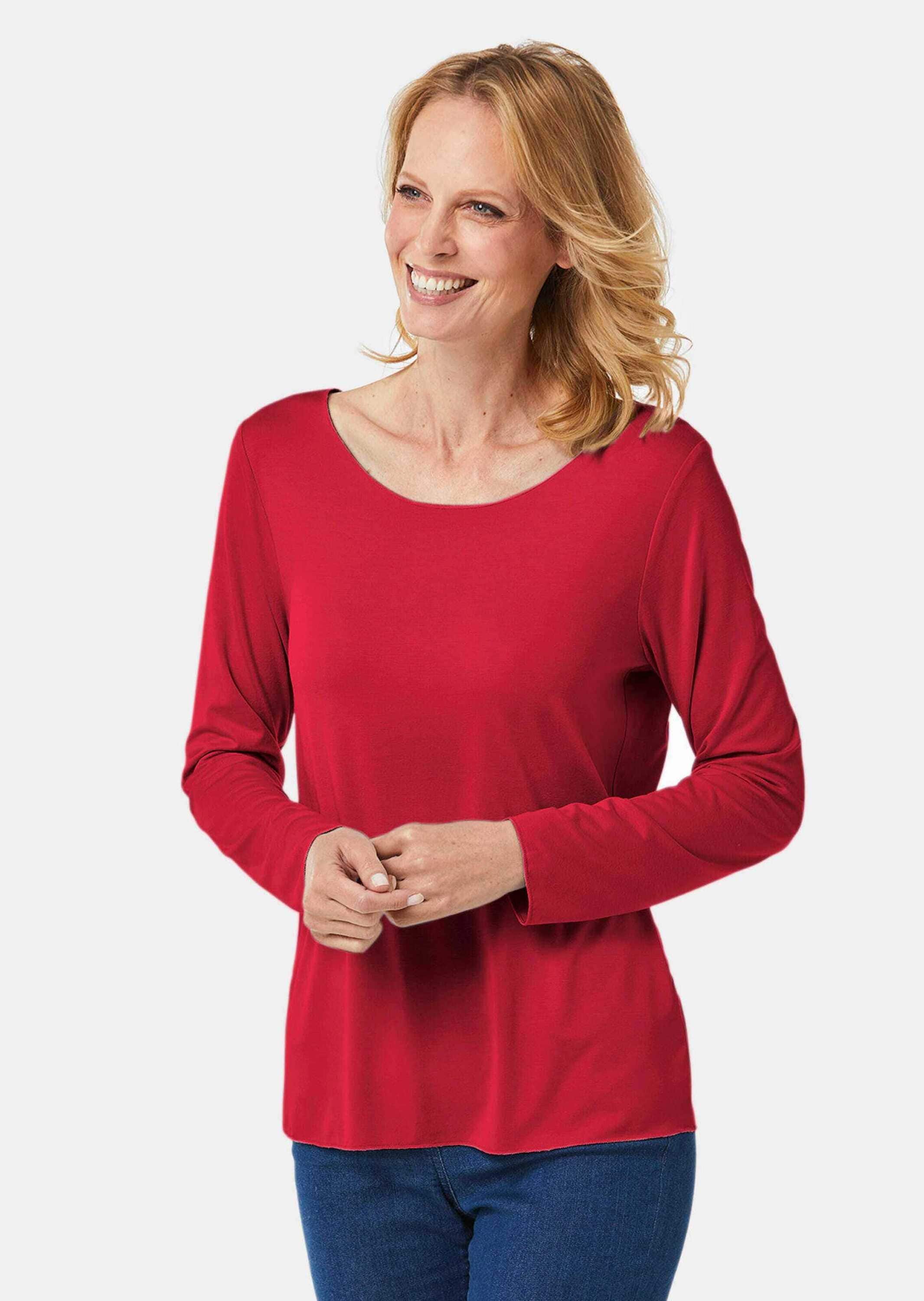 GOLDNER Longpullover »Kombistarkes Langarmshirt mit tonaler Zierkante« Ohne