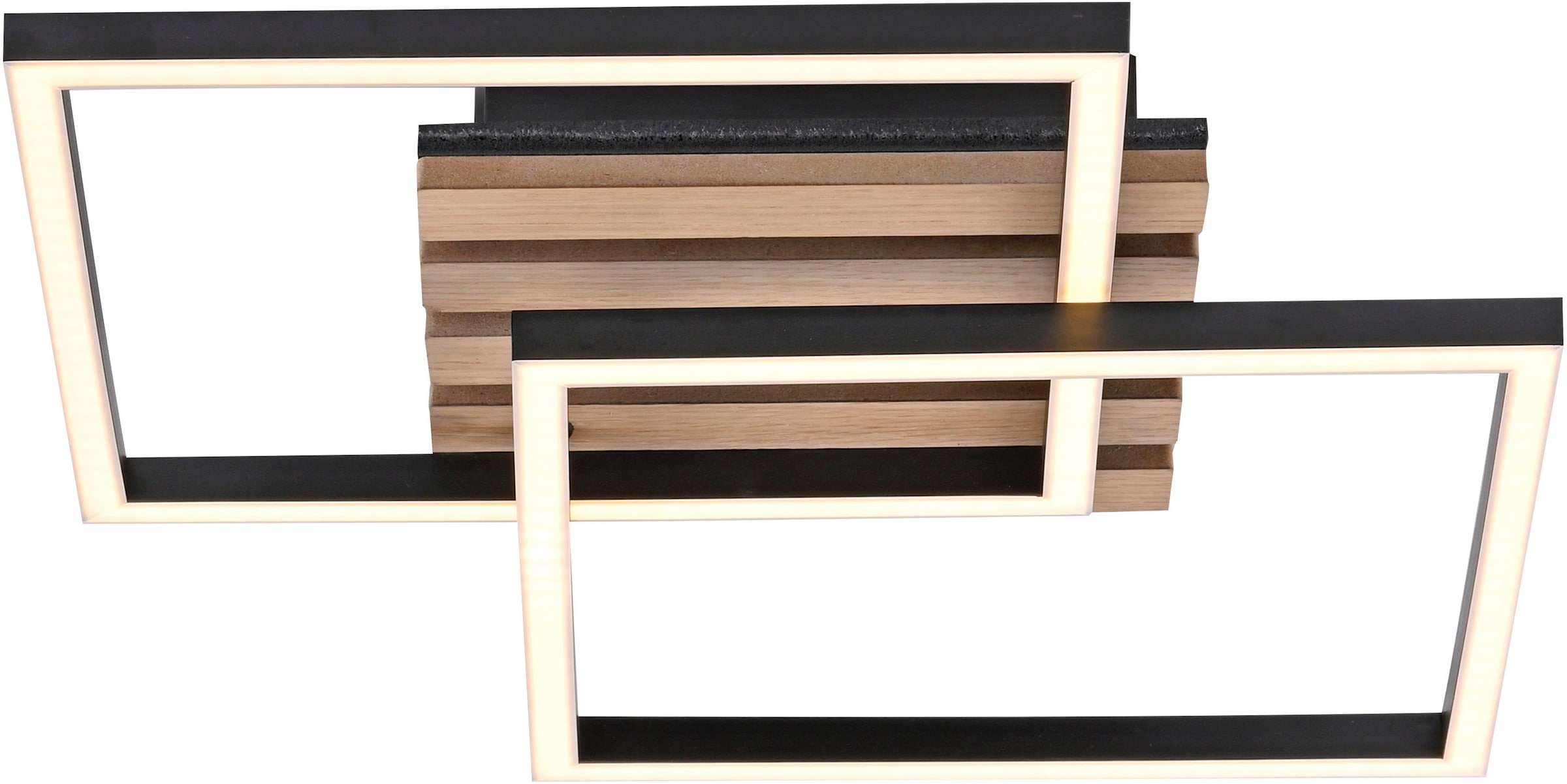 JUST LIGHT LED Deckenleuchte »AKUSTIKA« LED-Board 1 Stk. Warmweiß Eichenfurnier und schwarz, Rahmen drehbar