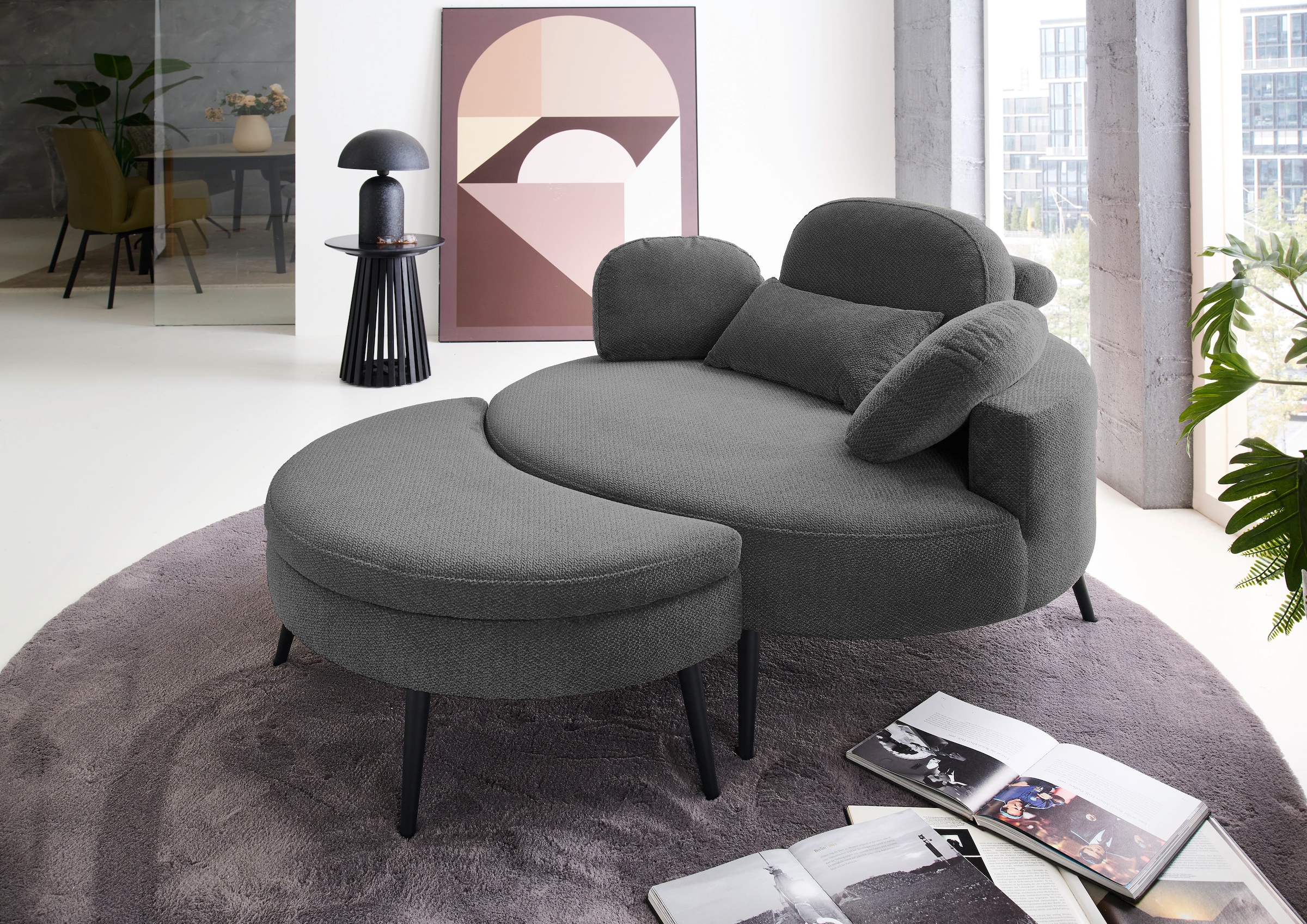 OTTO home Loveseat »Riko Sessel, B: 110 cm, Sitzhöhe: 44 cm« XXL- Sessel, mit Stauraumhocker, Rückenstütze & 4 Zierkissen
