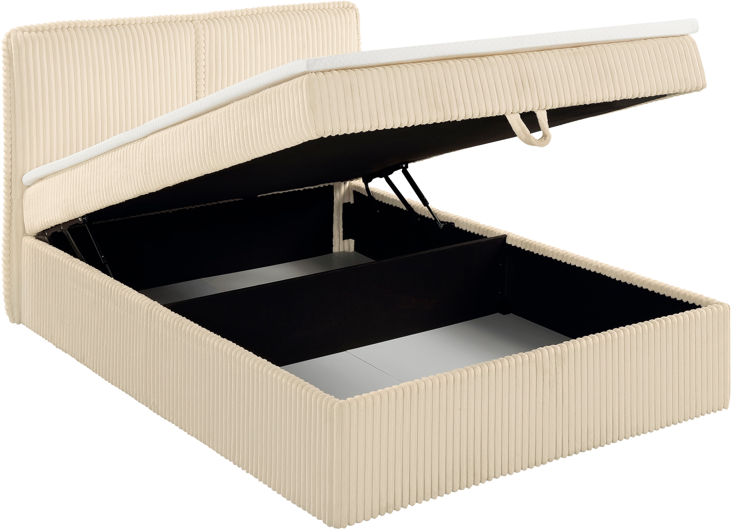 OTTO home Polsterbett »TIFFANY, Boxbett mit Bettkasten, inkl. Taschenfederkernmatratze (H3)« mit Kaltschaumtopper, Breitcord-Bezug, 140x200 & 180x200 cm