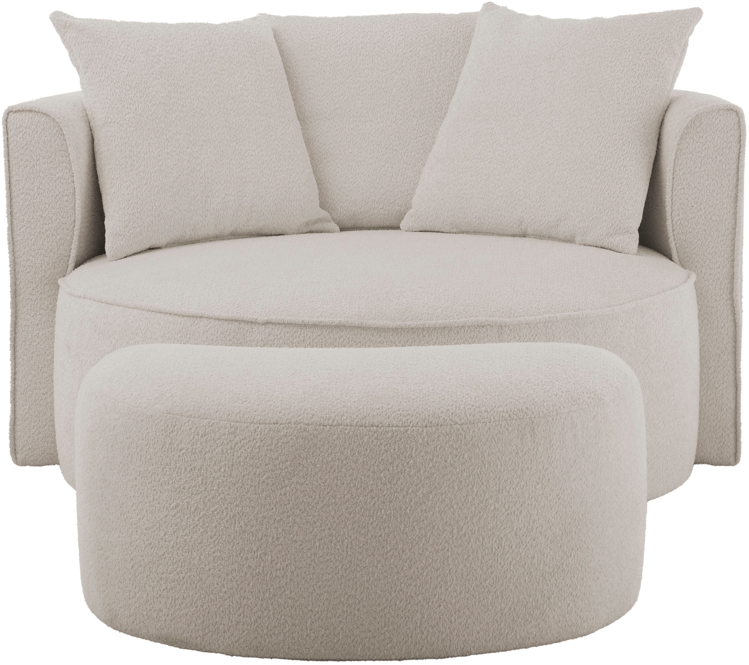 LeGer Home by Lena Gercke XXL-Sessel »Isalie, Rundsessel mit Hocker, Lesesessel, Loveseat, Big-Sessel«, (Set), trendige Stoffe, mit 3 Zierkissen, große Sitzfläche