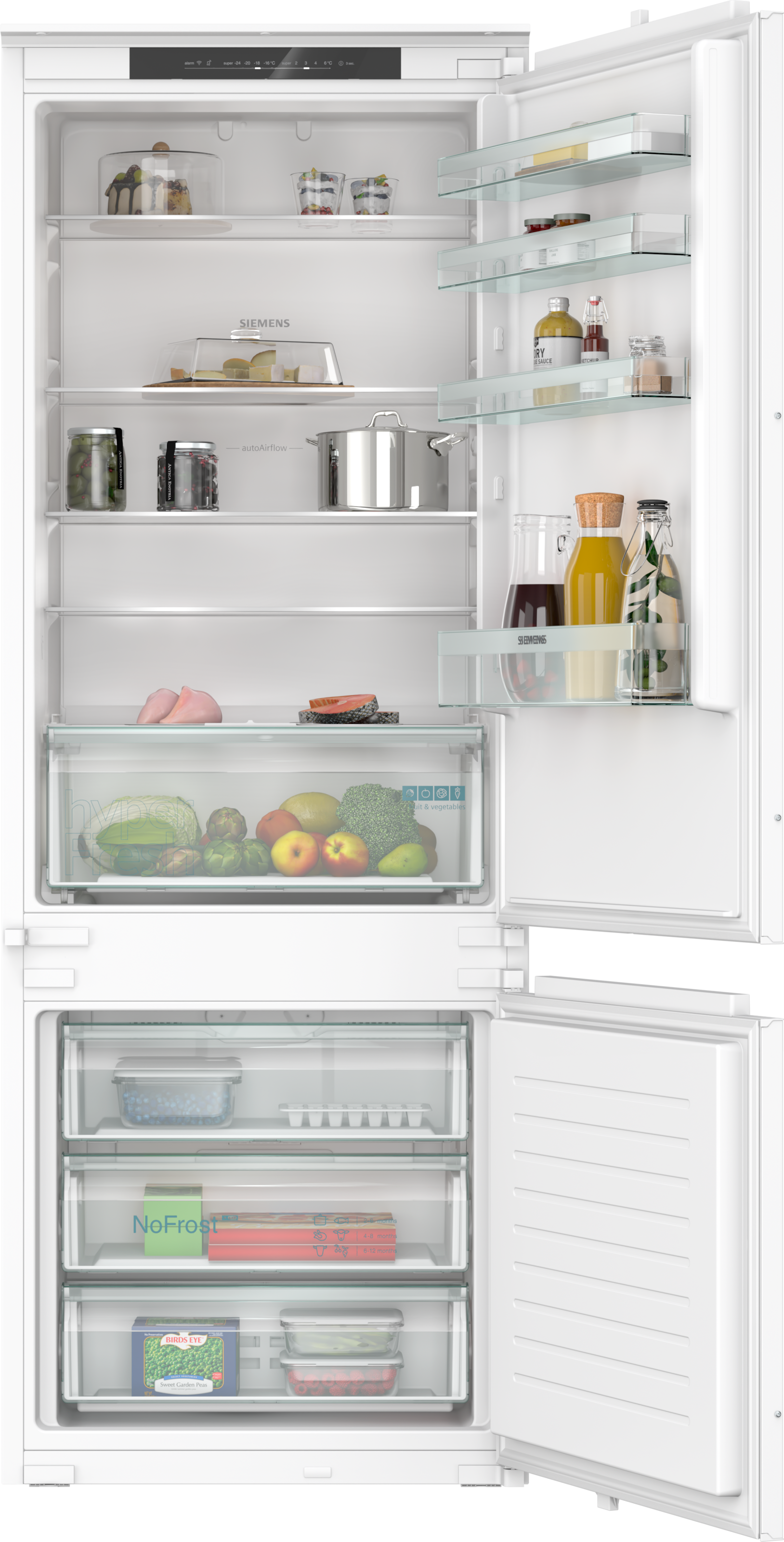 SIEMENS Einbaukühlgefrierkombination iQ100 "KB96NNSE0" 193,5 cm hoch 69,1 cm breit HyperFresh: die extragroße Schublade für Obst und Gemüse