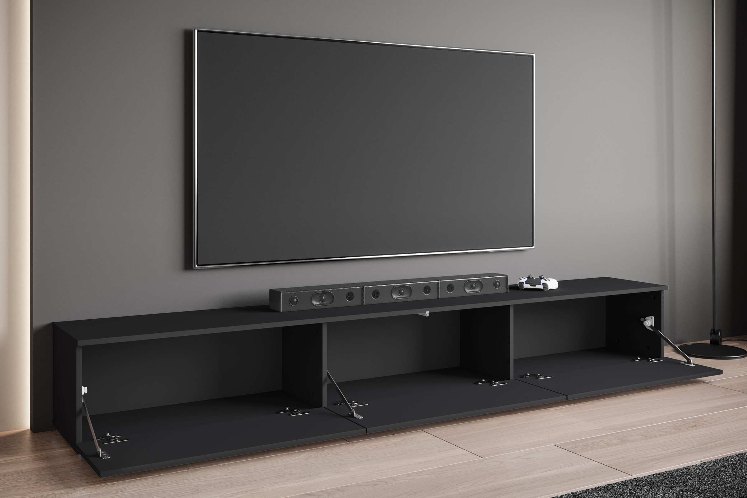 OTTO home Lowboard »Kenia TV-Schrank, 220 cm breit, mit 3 Klappen« 1 Stk. tlg. Stand- oder Hängemontage, stilvolles Design