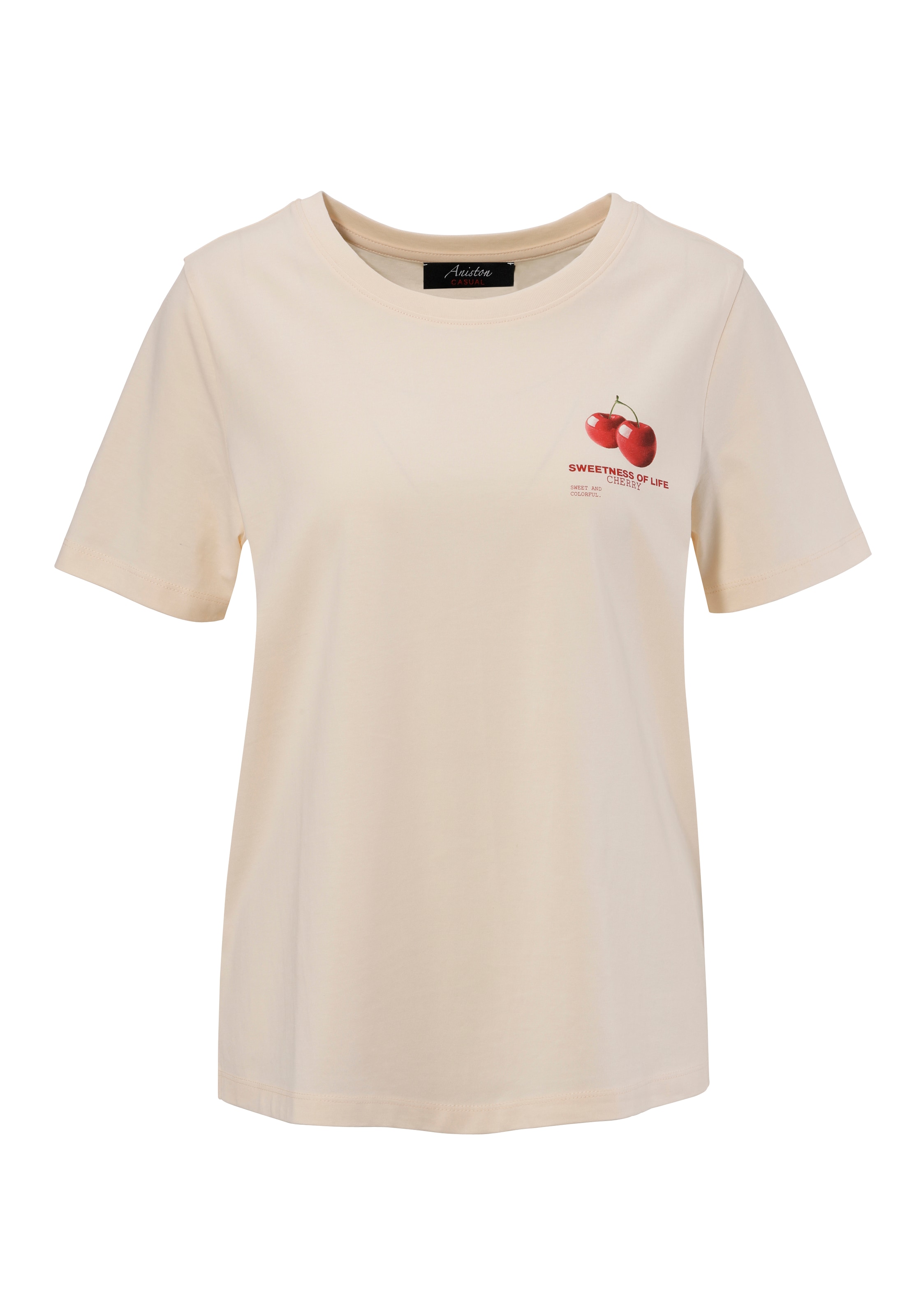 Aniston CASUAL T-Shirt, im Rücken mit Kirschen und Schriftzügen bedruckt - NEUE KOLLEKTION