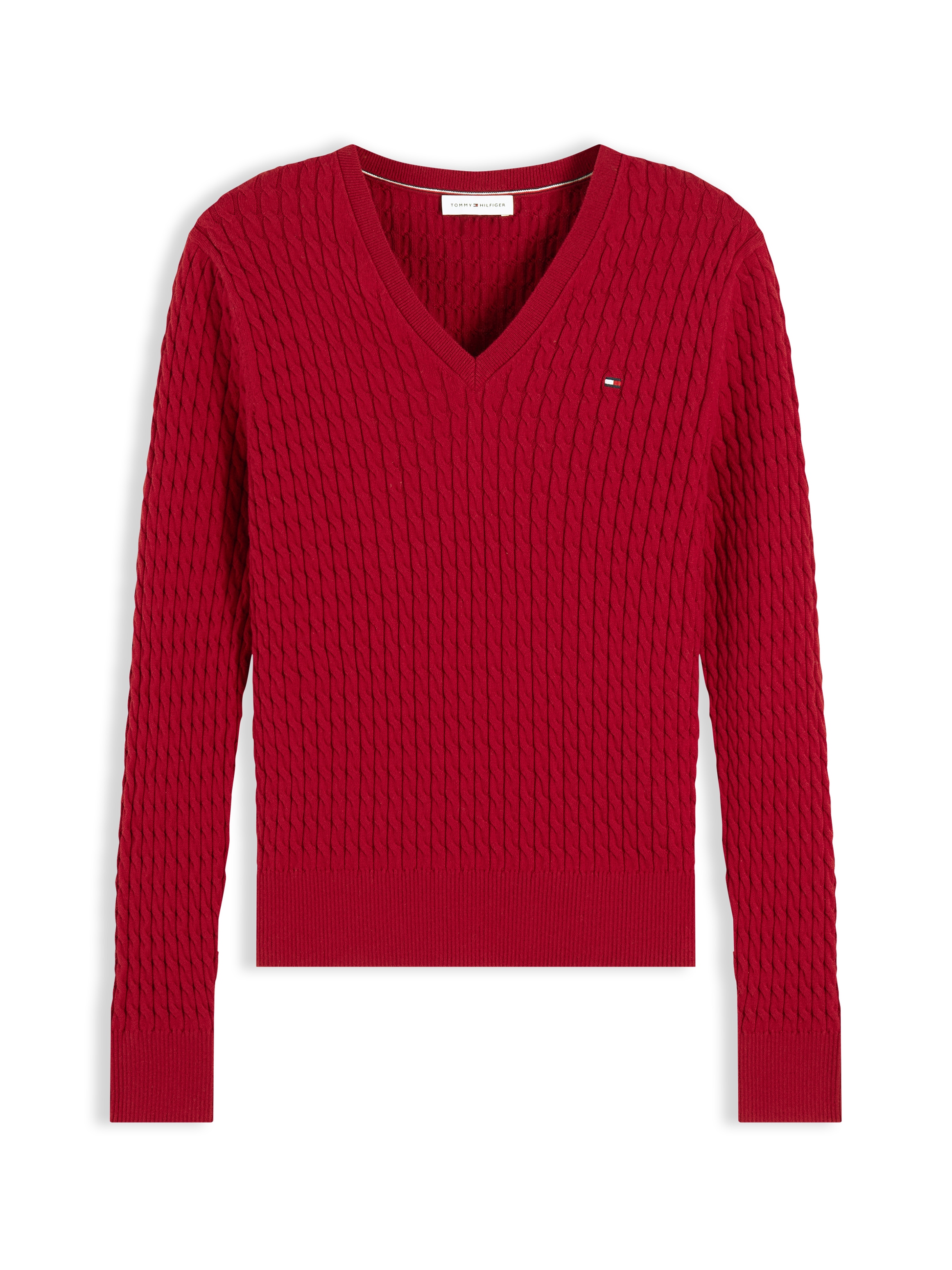 Tommy Hilfiger Strickpullover »CO CABLE FINE GG V-NK LS SWT« Baumwolle, mit Zopfmuster