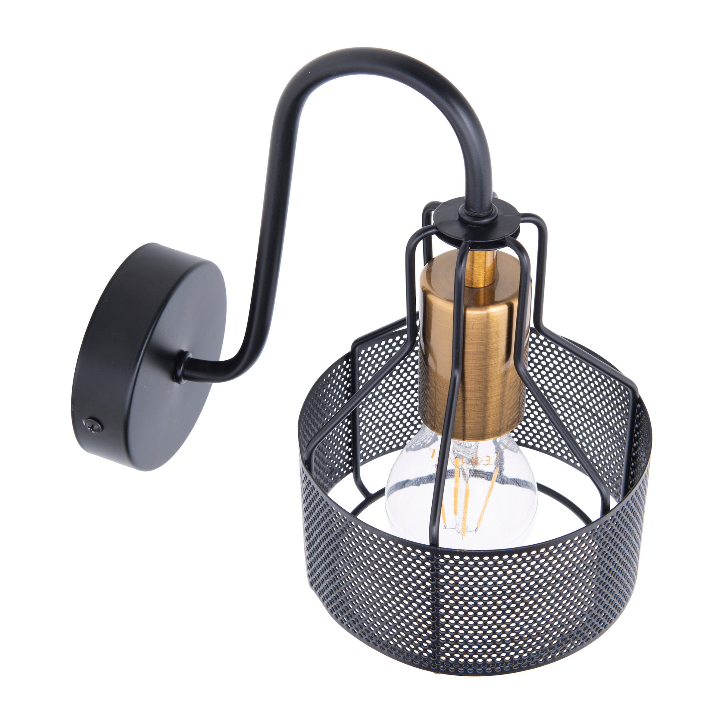 näve LED Wandstrahler »Foro« E27 1 Stk. 1er Wandspot, schwarz, Fassung golden, exkl. E27, aus Eisen, H: 23cm