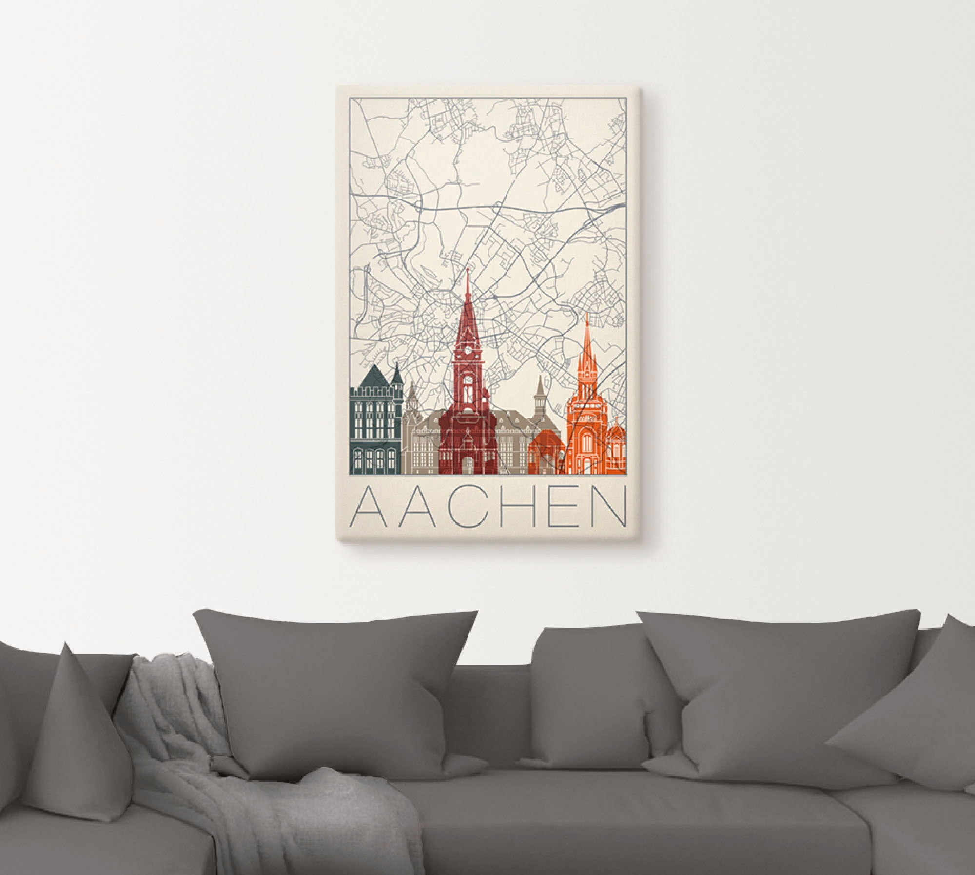 Artland Leinwandbild »Retro Karte Aachen«, Deutschland, (1 St.), auf Keilrahmen gespannt