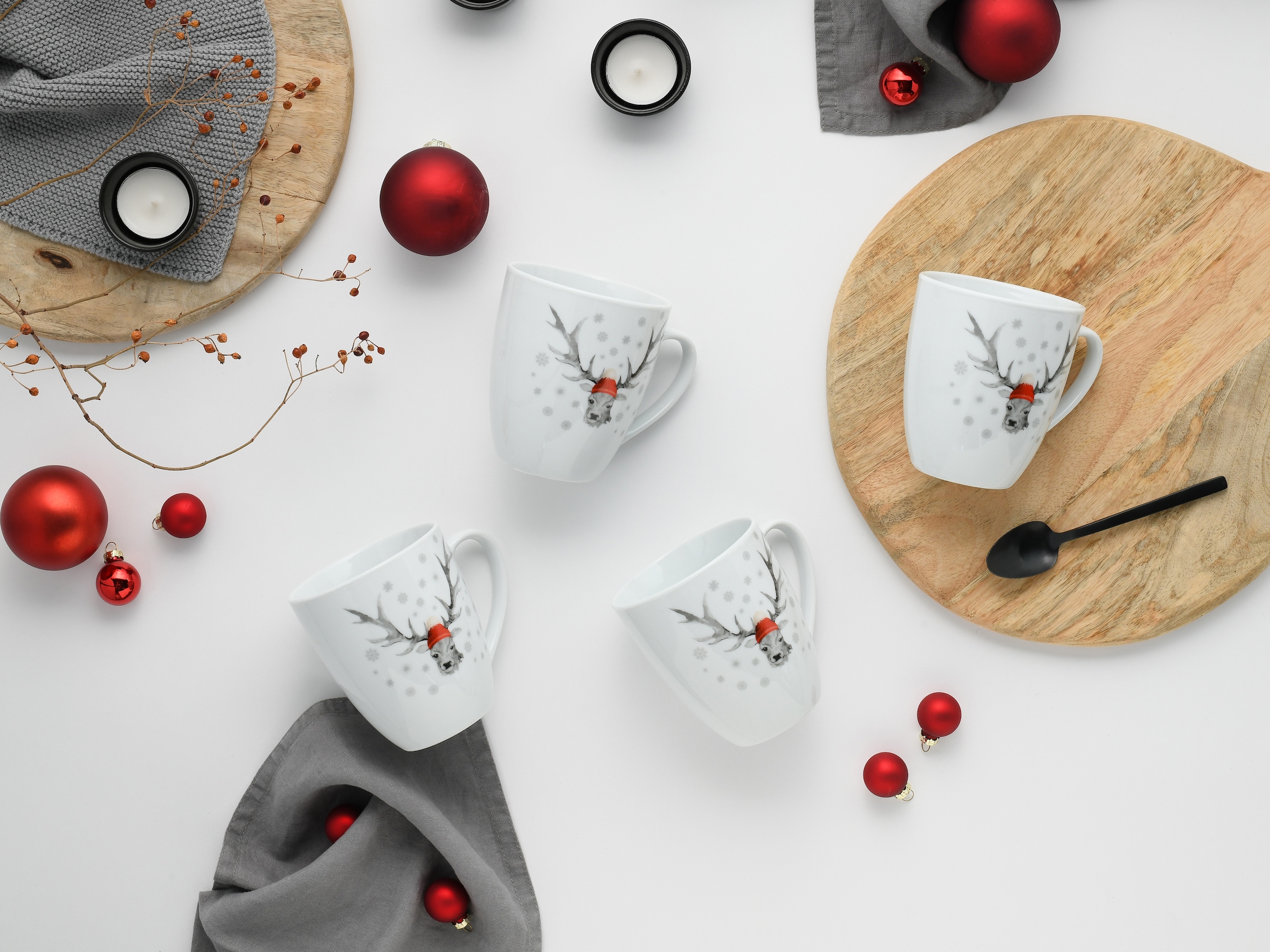 CreaTable Becher »Hirsch, Kaffeebecher, 6-tlg.« Winterdekor, Hirschmotiv