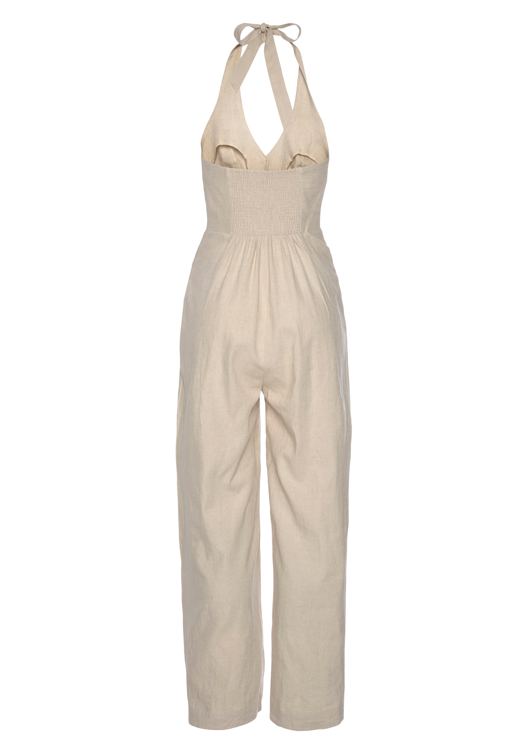 LASCANA Neckholder-Overall, aus Leinen-Mix, sommerlicher Jumpsuit mit weitem Bein