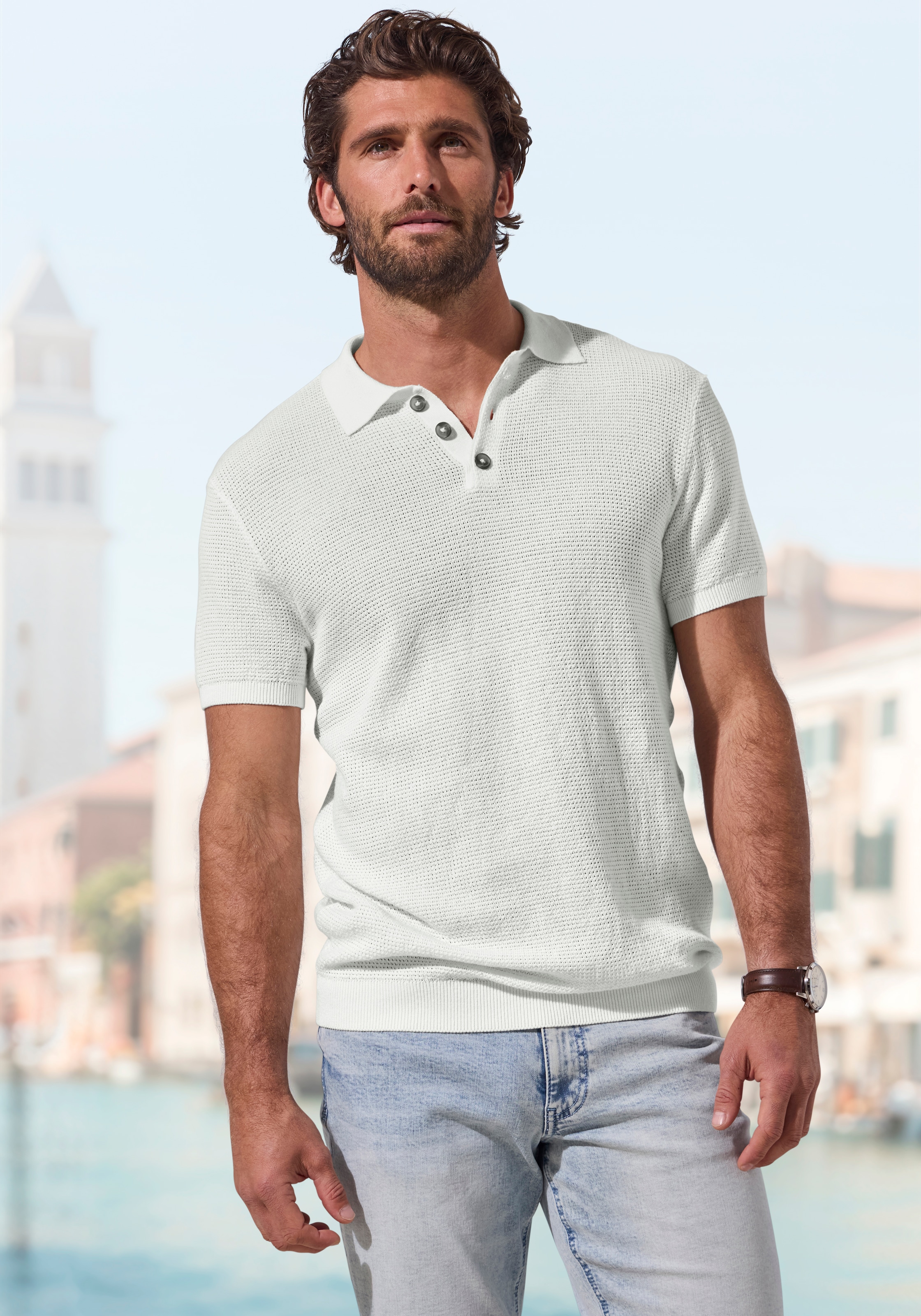 John Devin Poloshirt »- Strick Poloshirt, Regular fit« mit Polokragen und kleiner Knopfleiste