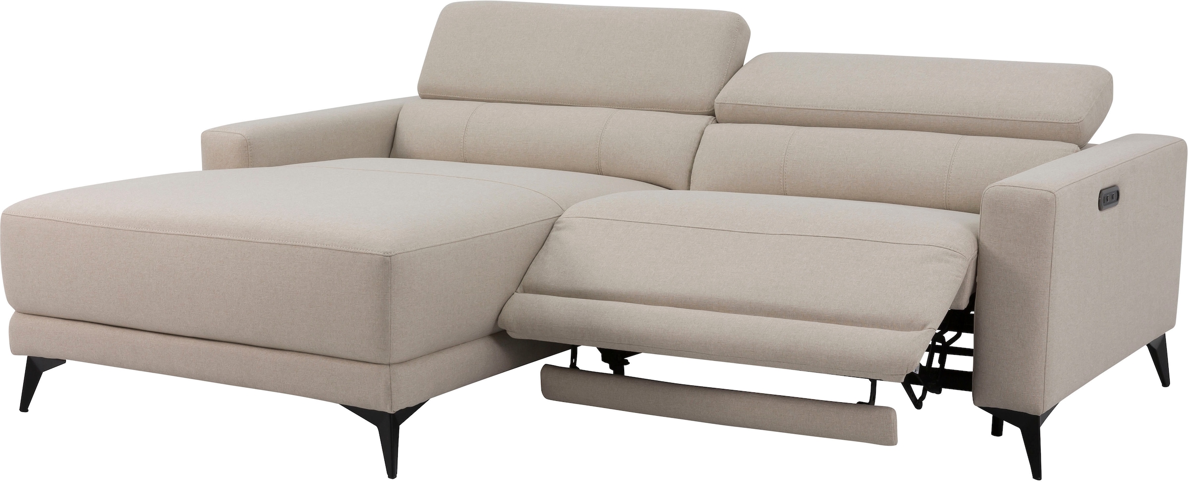 OTTO home Ecksofa »LEWII, L-Form, 213 cm - elektr. Relaxfunktion« mit USB A/C-Anschluss. Federkern, verstellbaren Kopfstützen, Webstoff