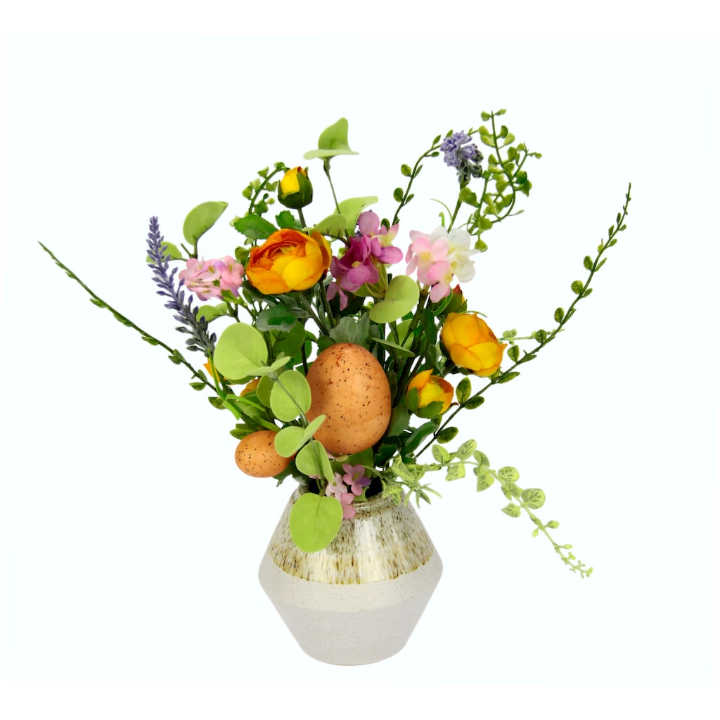 I.GE.A. Kunstblume »Mixed-Arrangement mit Ei«, Vase aus Keramik