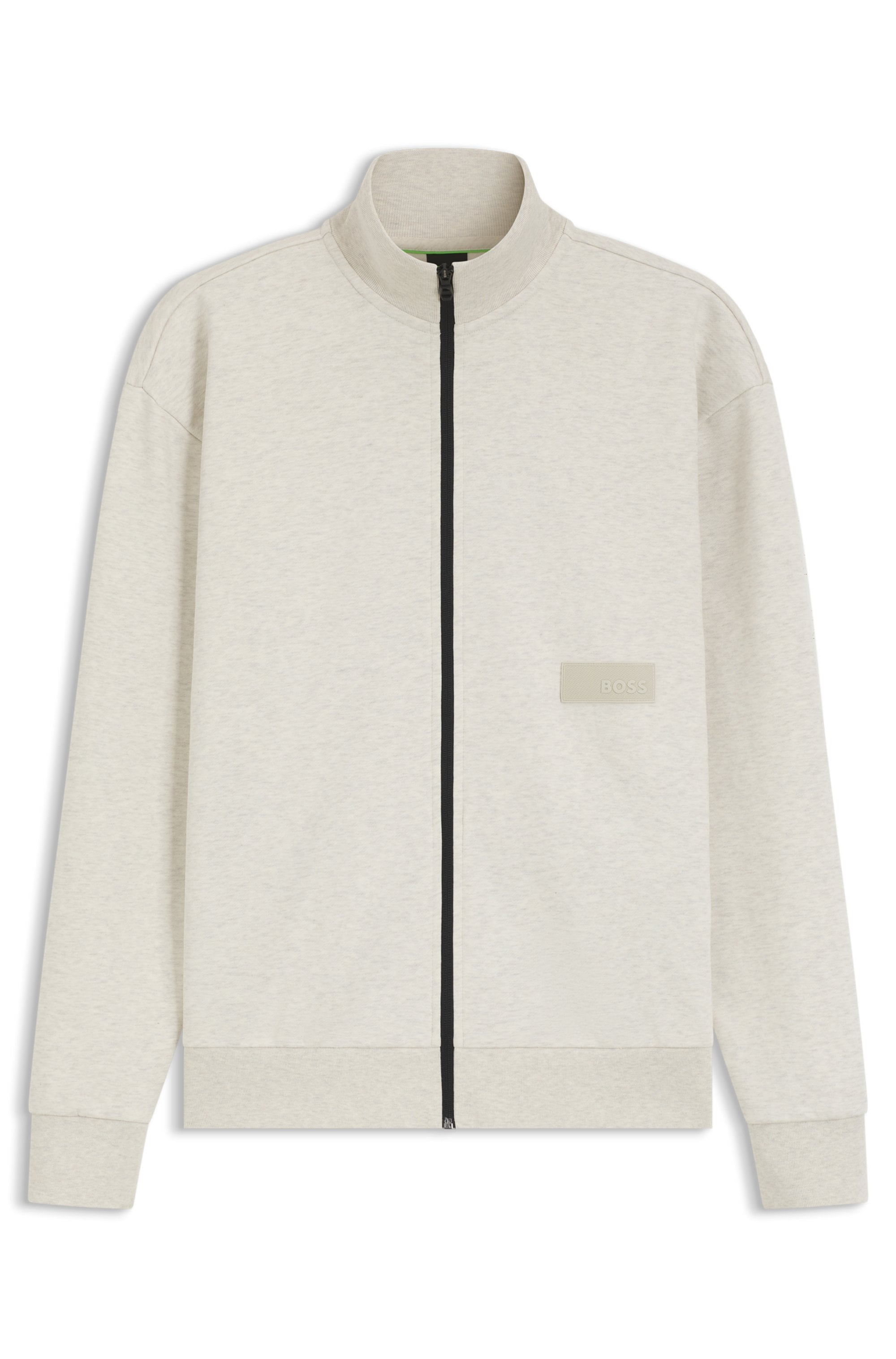 BOSS GREEN Sweatjacke Stehkragen, Relaxed Fit, Rippbündchen