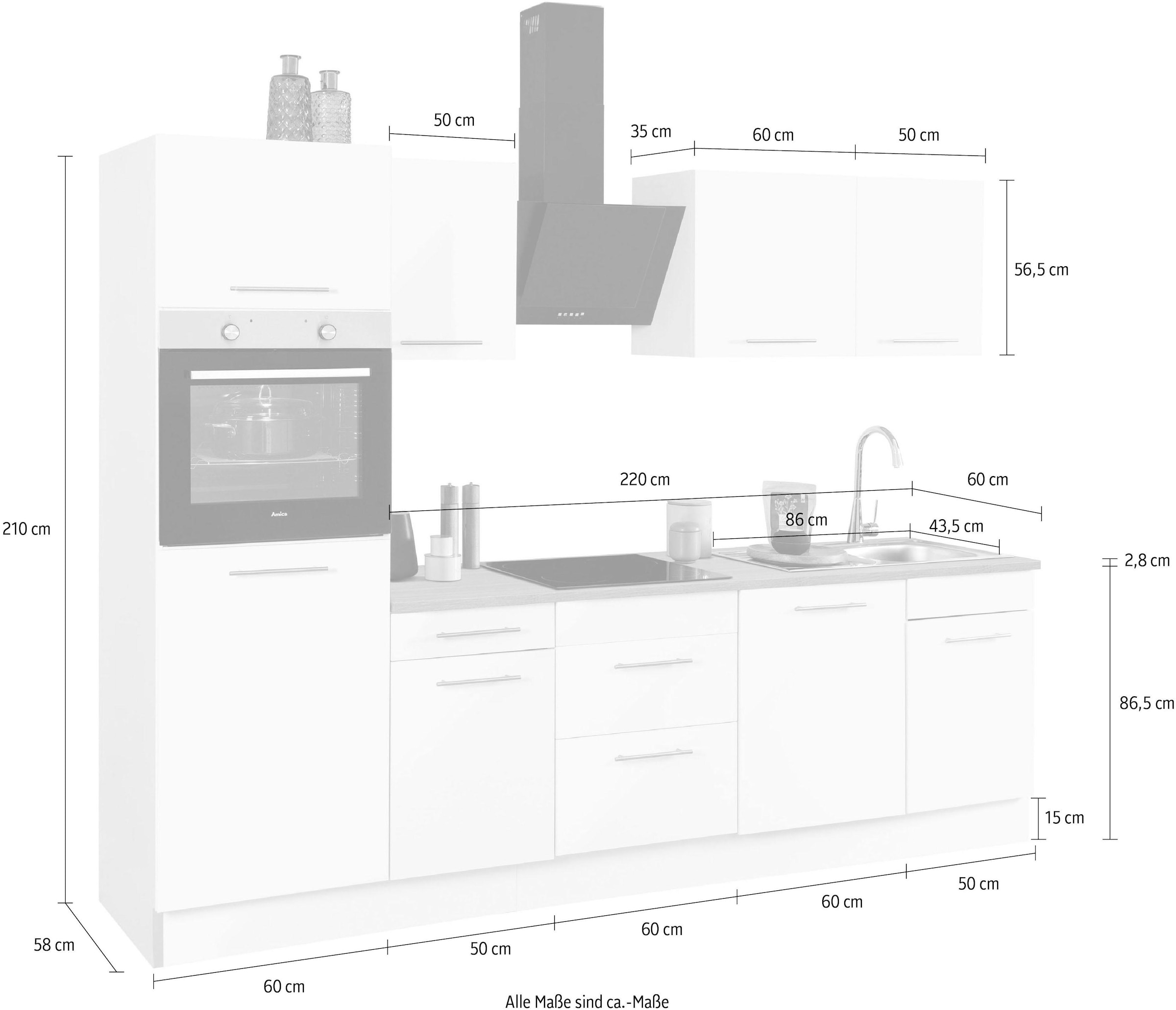 wiho Küchen Küchenzeile Raten auf höhenverstellbare bestellen 280 »Ela«, Soft-Close-Funktion, Füße cm, Breite