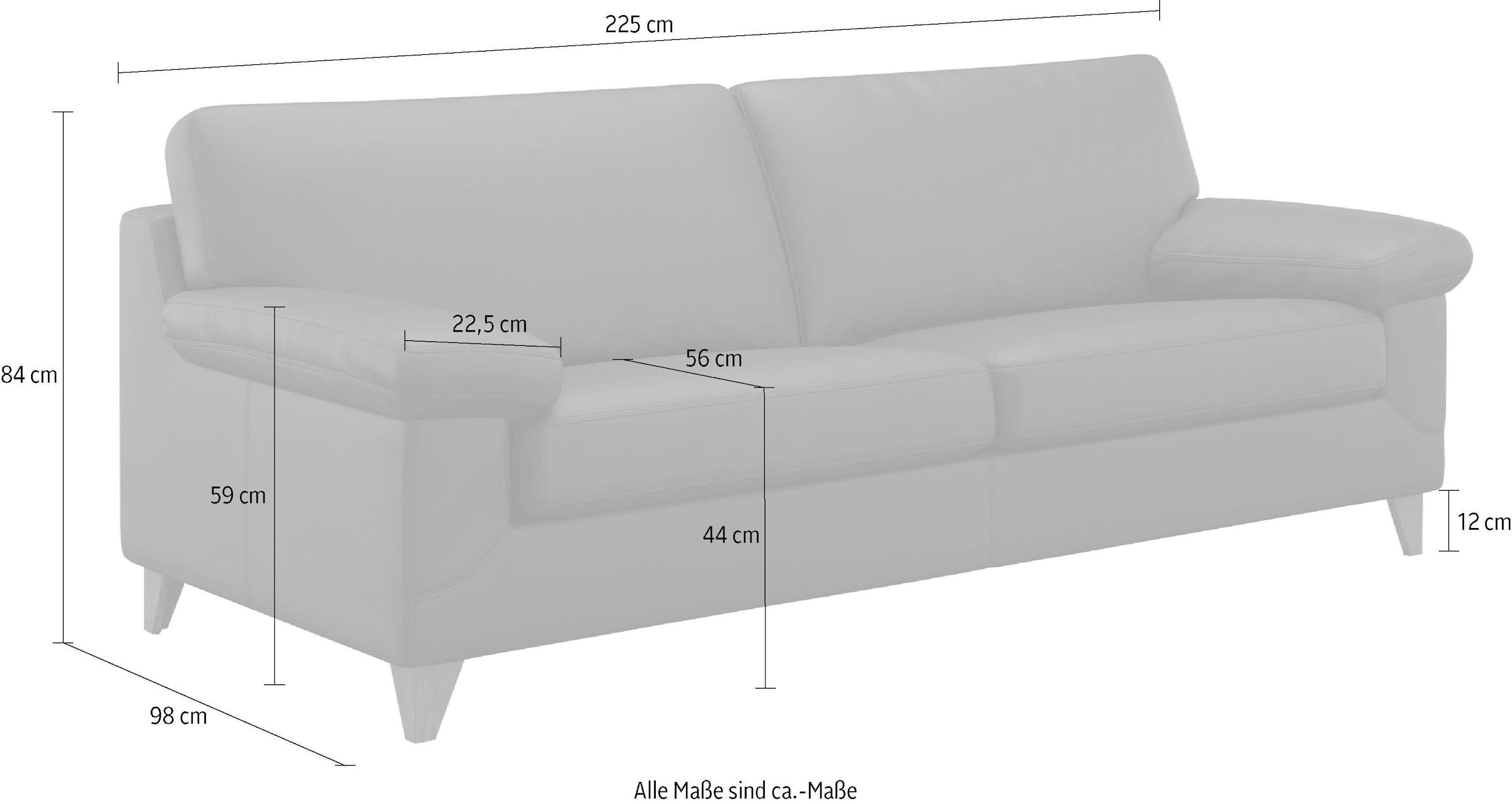 machalke® 3-Sitzer »diego«, mit weichen Armlehnen, Füße wengefarben, Breite  225 cm, mit GRATIS Ledertasche auf Rechnung kaufen