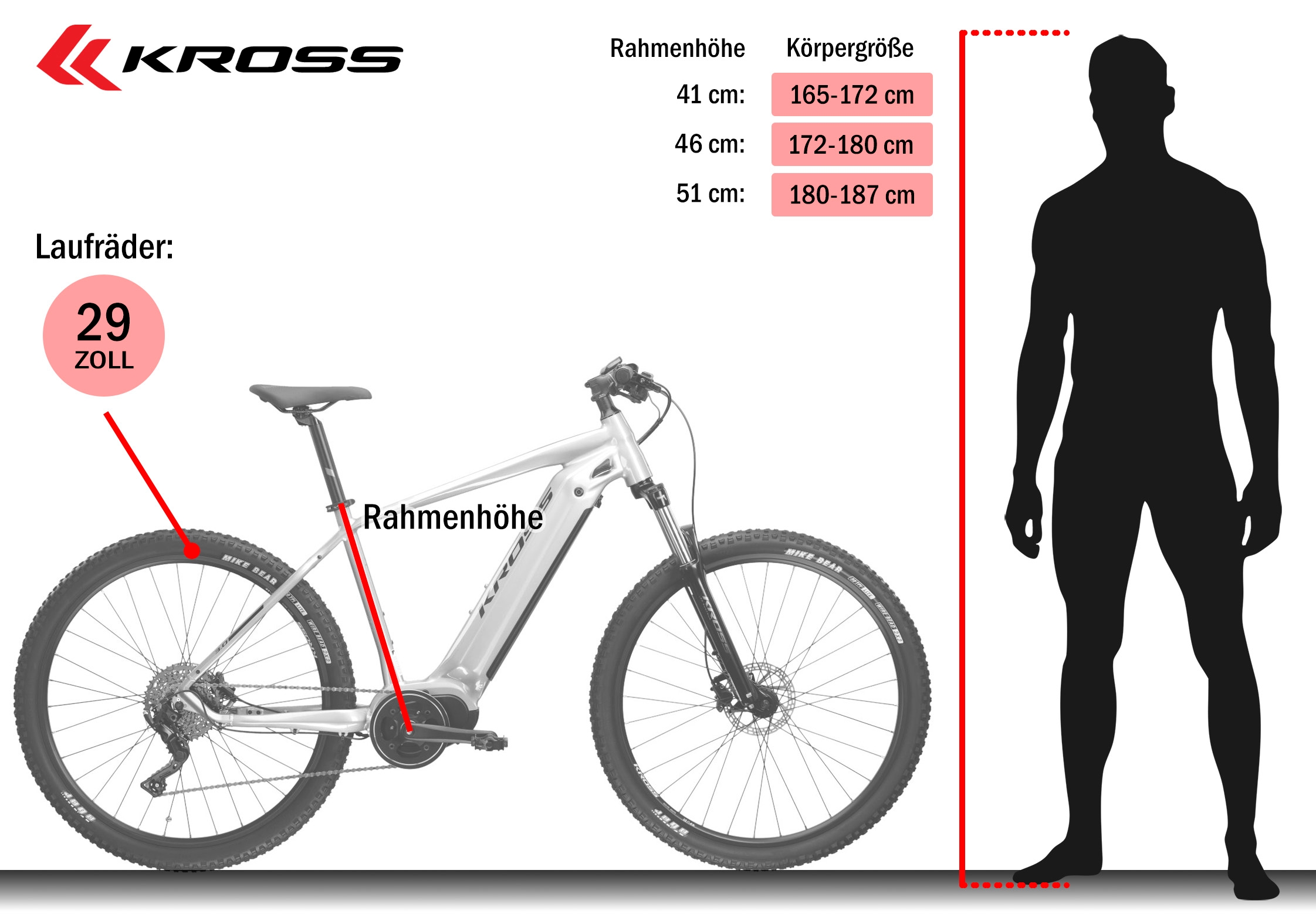 Kross »E-MTB Hexagon Boost 3.0 29 Zoll silberfarben« 8 Gang microSHIFT ACOLYTE M5185M Schaltwerk Kettenschaltung Mittelmotor 250 W Pedelec, Elektrofahrrad für Damen und Herren, MTB