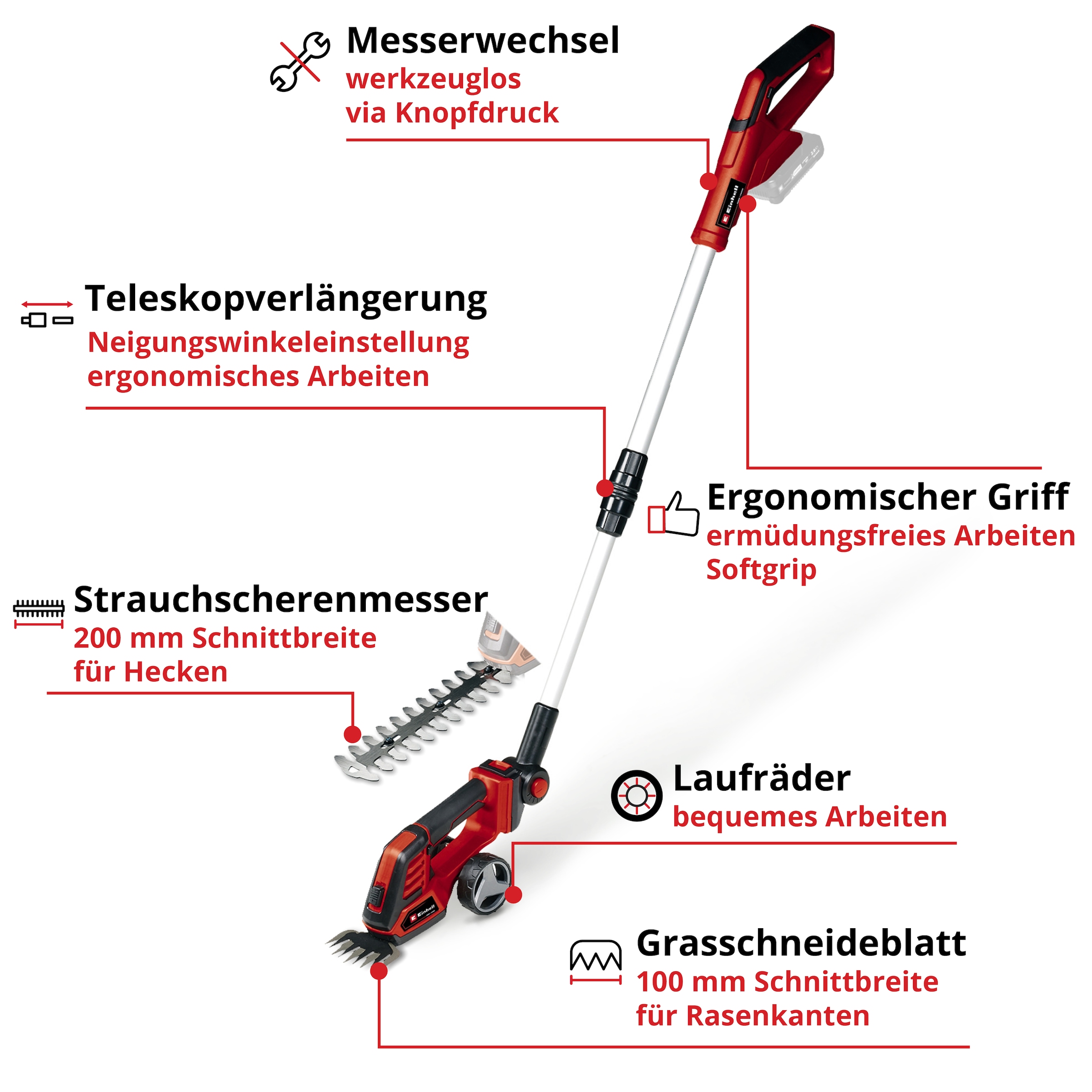 Einhell Akku-Gras- und Strauchscherenset »GE-CG 18/100 Li T-Solo«, (1 St.)