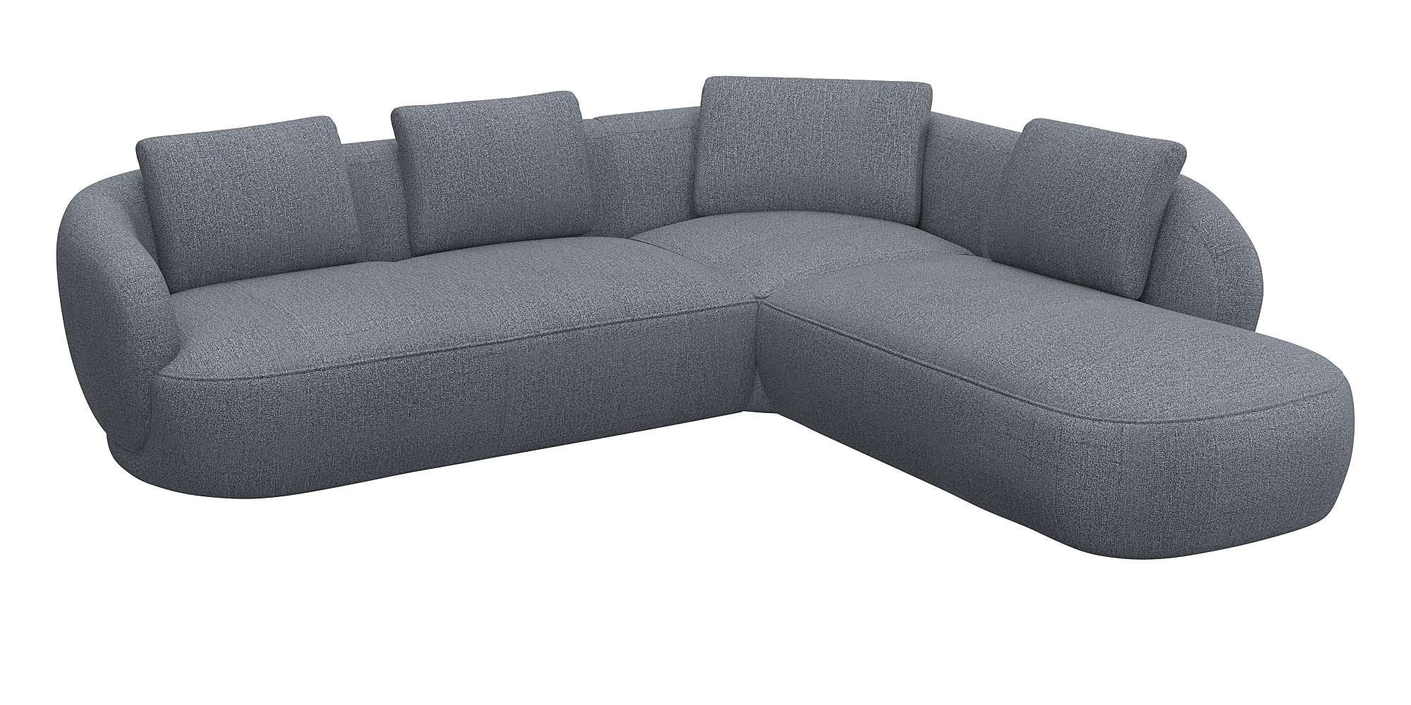 FLEXLUX Ecksofa »Torino, rund, L-Form, Sofa-Ecke mit Ottomane«, Modernes, organisches Sofa-Design, Kaltschaum, Wellenunterfederung