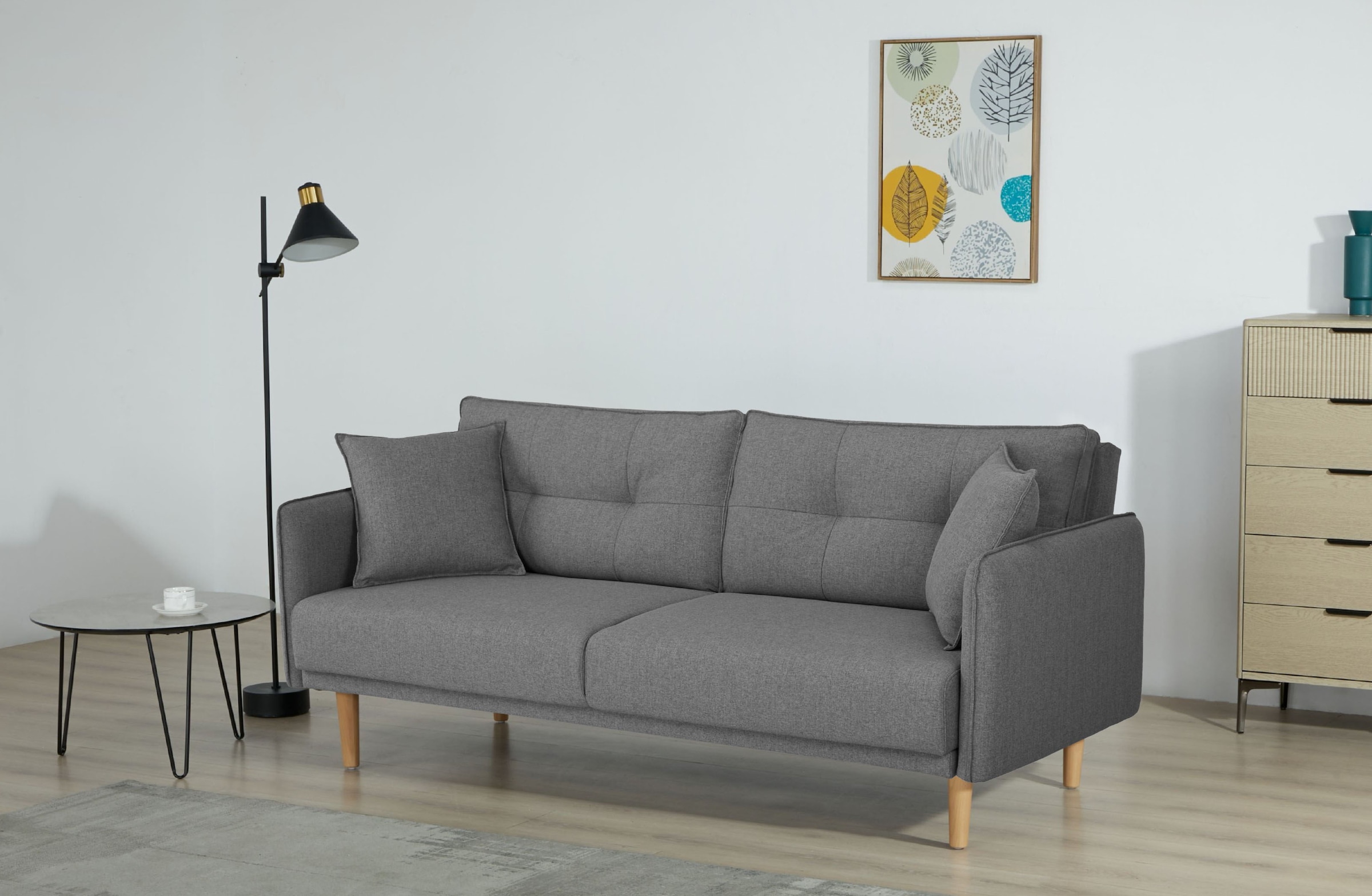 Home affaire Schlafsofa »SORENITY, 196 cm, 3-Sitzer, verstellbare Rückenlehne« Klappmechanismus, feiner Webstoff, natürliche Farben