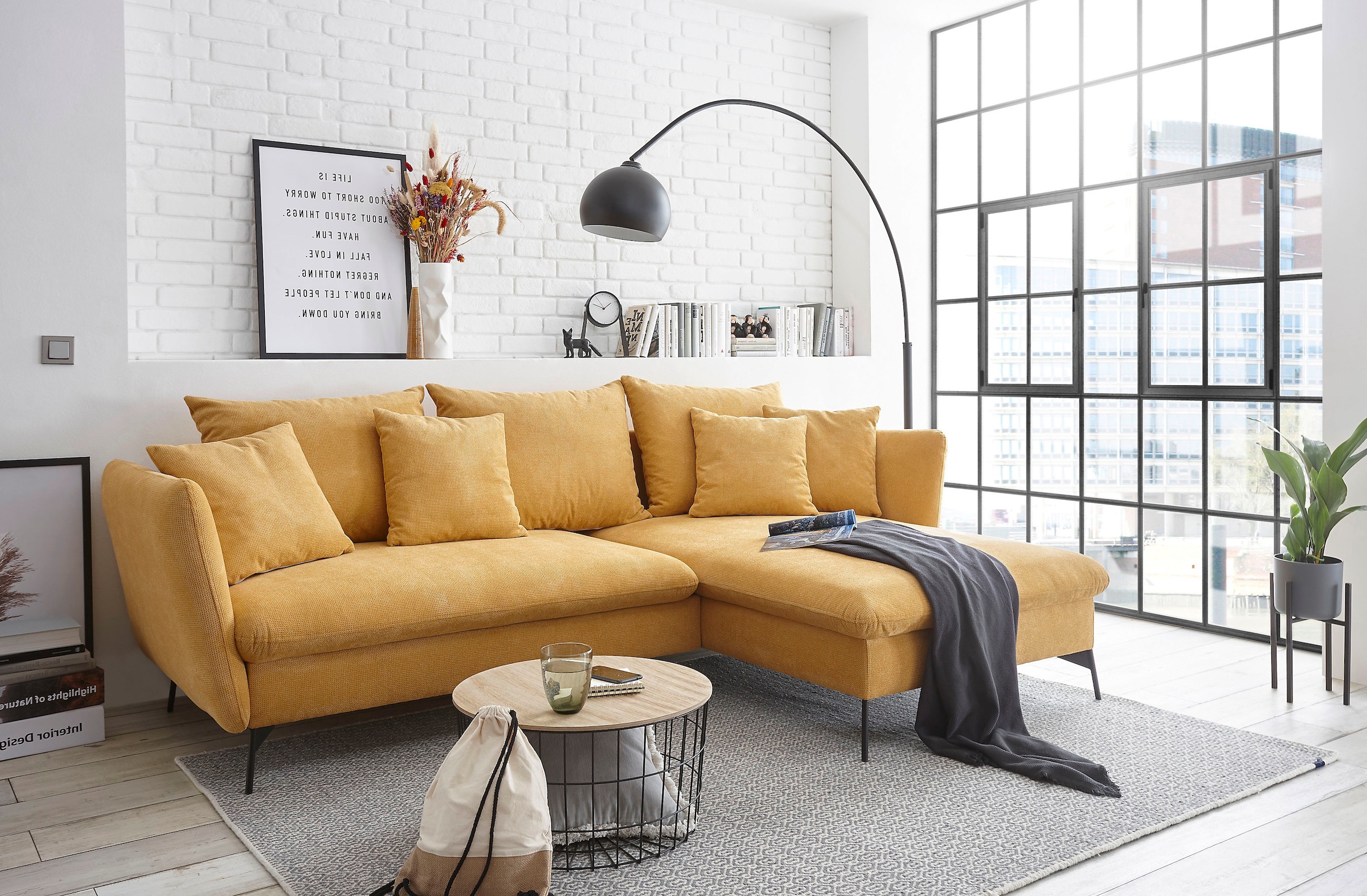andas Ecksofa »LIVORNO,258 cm, L-Form,« Schlaffunktion u. Bettkasten (139/224cm), Samt, Struktur, Webstoff
