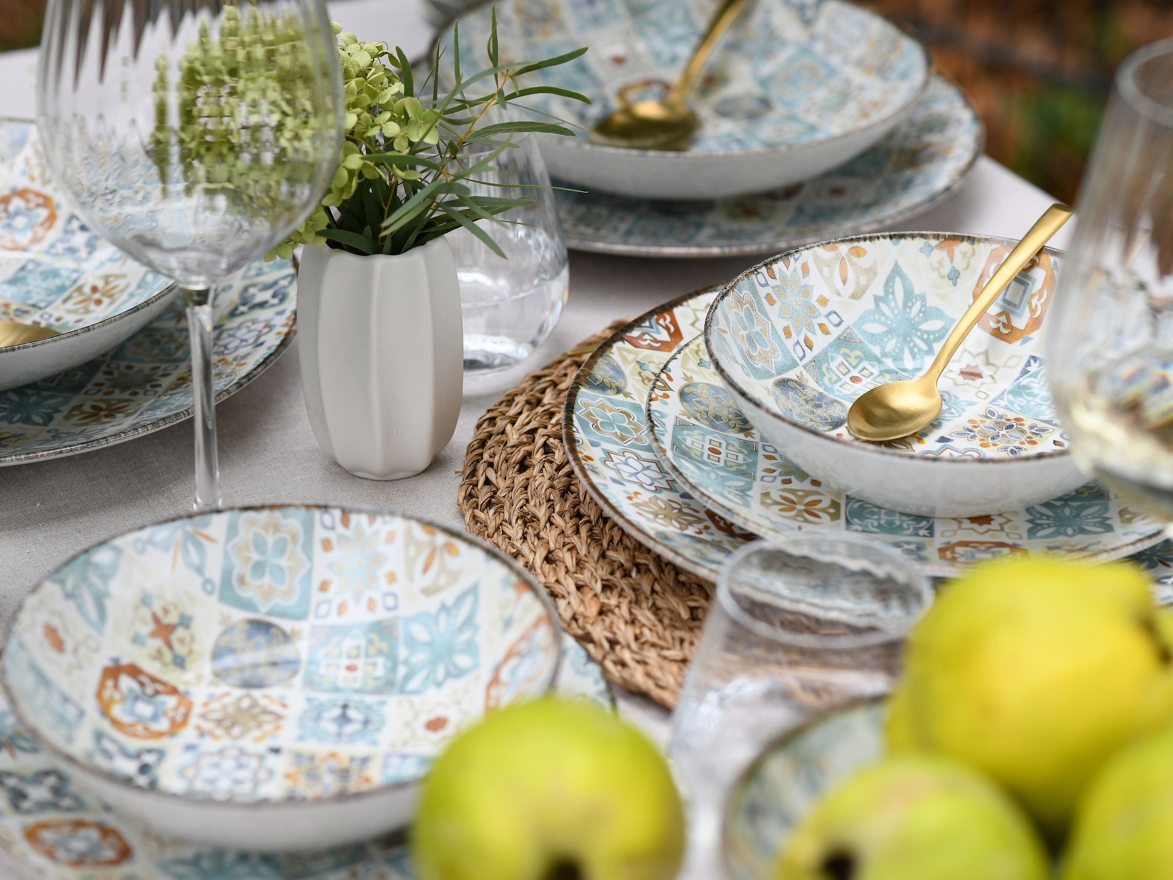 CreaTable Teller-Set »Mosaik, Service 16-tlg.« Teller Set, Edles Tellerset, Vollflächig dekorierte Teller und Farben