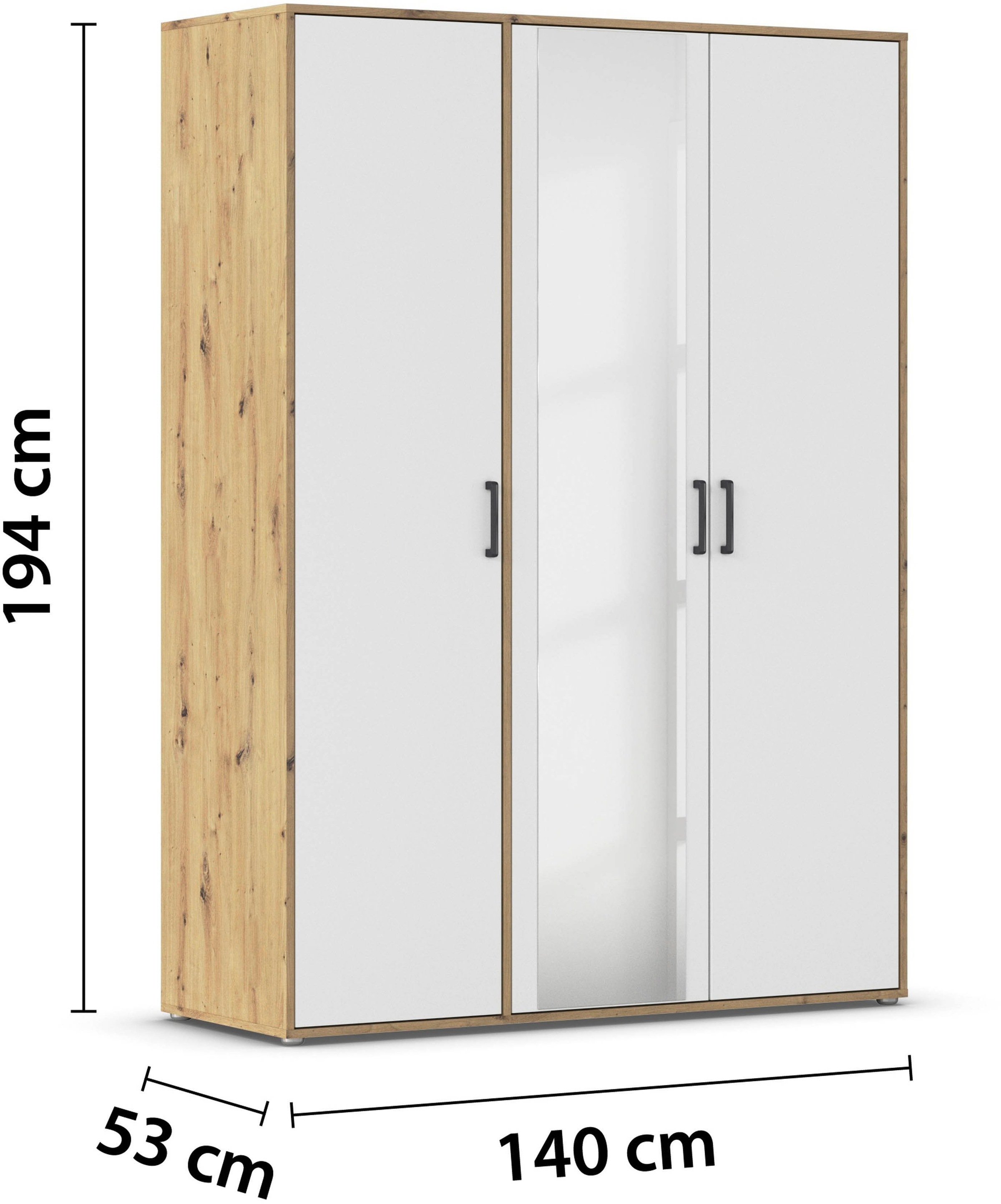 rauch Drehtürenschrank »Kleiderschrank Schrank Garderobe Wäscheschrank VOYAGER«, (in 3 verschiedenen Ausstattungen BASIC/CLASSIC/PREMIUM), mit modernen Griffen in Graumetallic und Spiegel