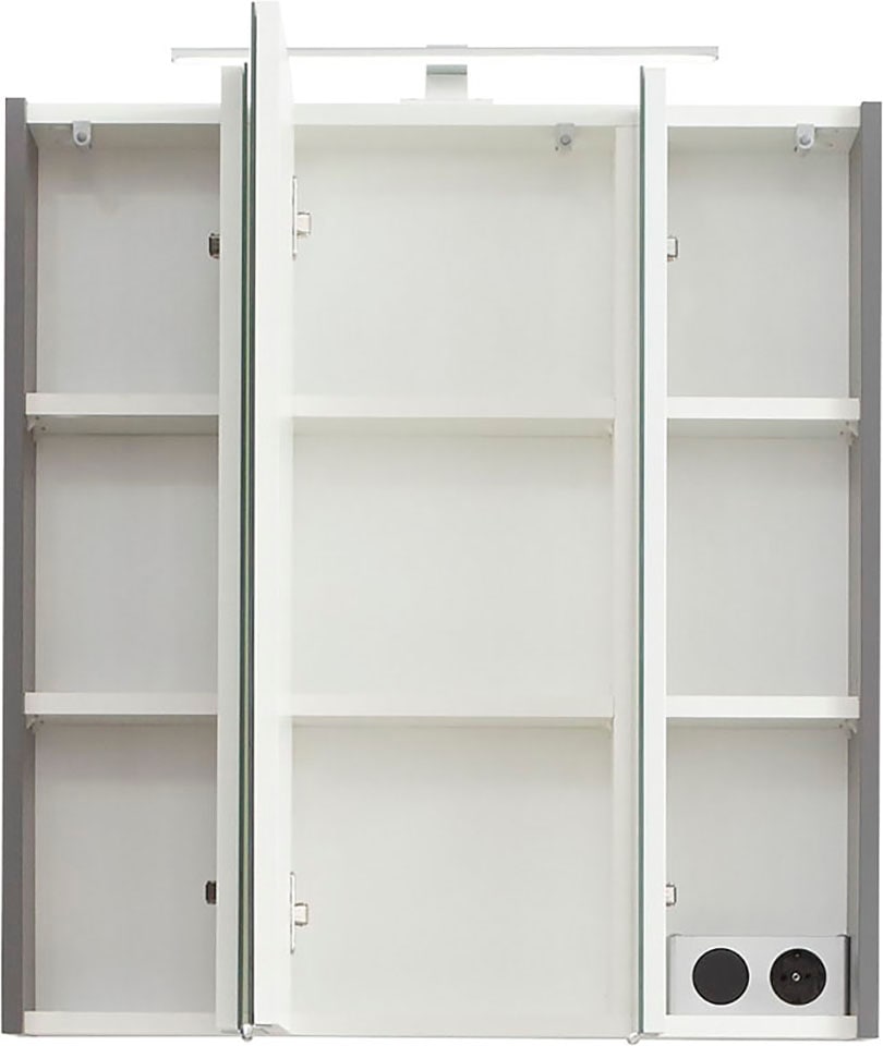 Saphir Spiegelschrank »Quickset 357 Badschrank, 3 Spiegeltüren, 6 Einlegeböden, 65 cm breit«, inkl. LED-Beleuchtung, Türdämpfer, Schalter-/Steckdosenkombination