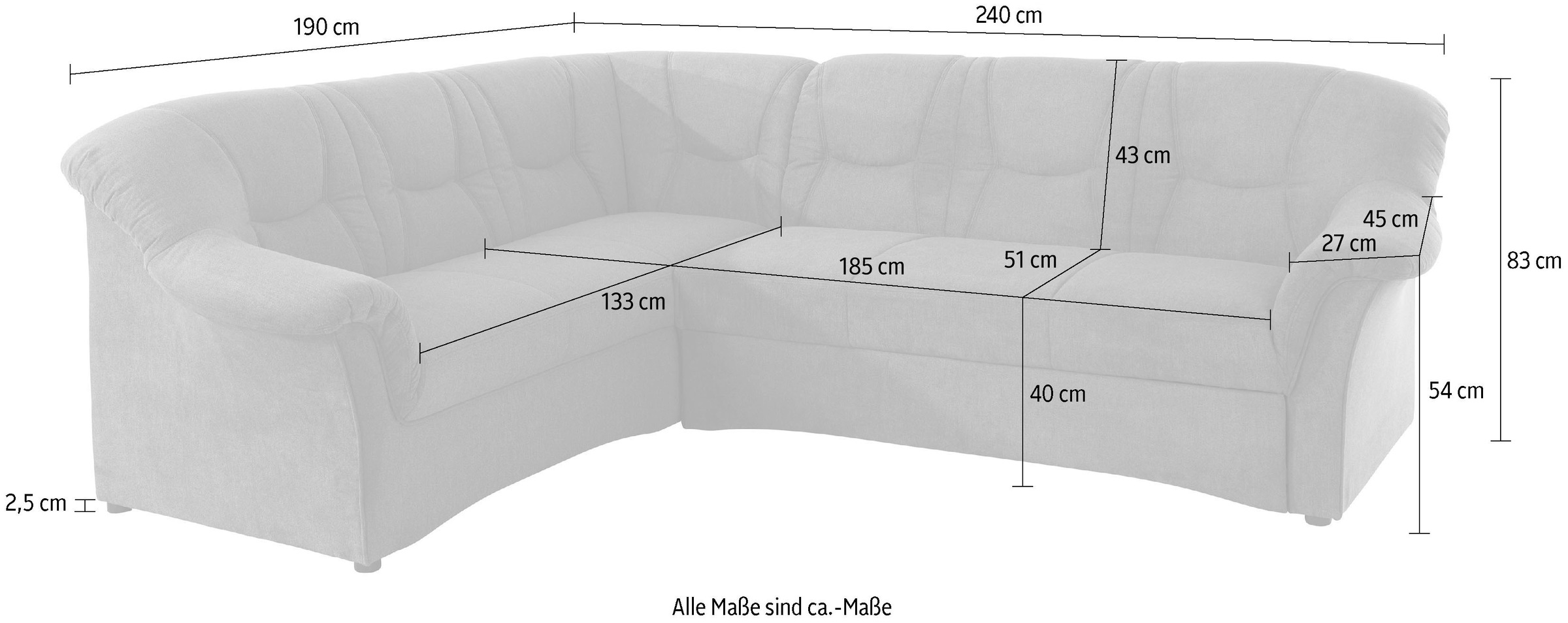 DOMO collection Ecksofa »Sarafina zeitlos und komfortabel, optional mit Federkern, L-Form«, wahlweise mit Bettfunktion