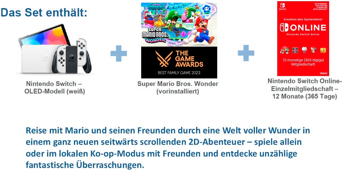 Nintendo Switch Konsolen-Set »Switch OLED inkl. Super Mario Bros Wonder + 12 Monate NSO«