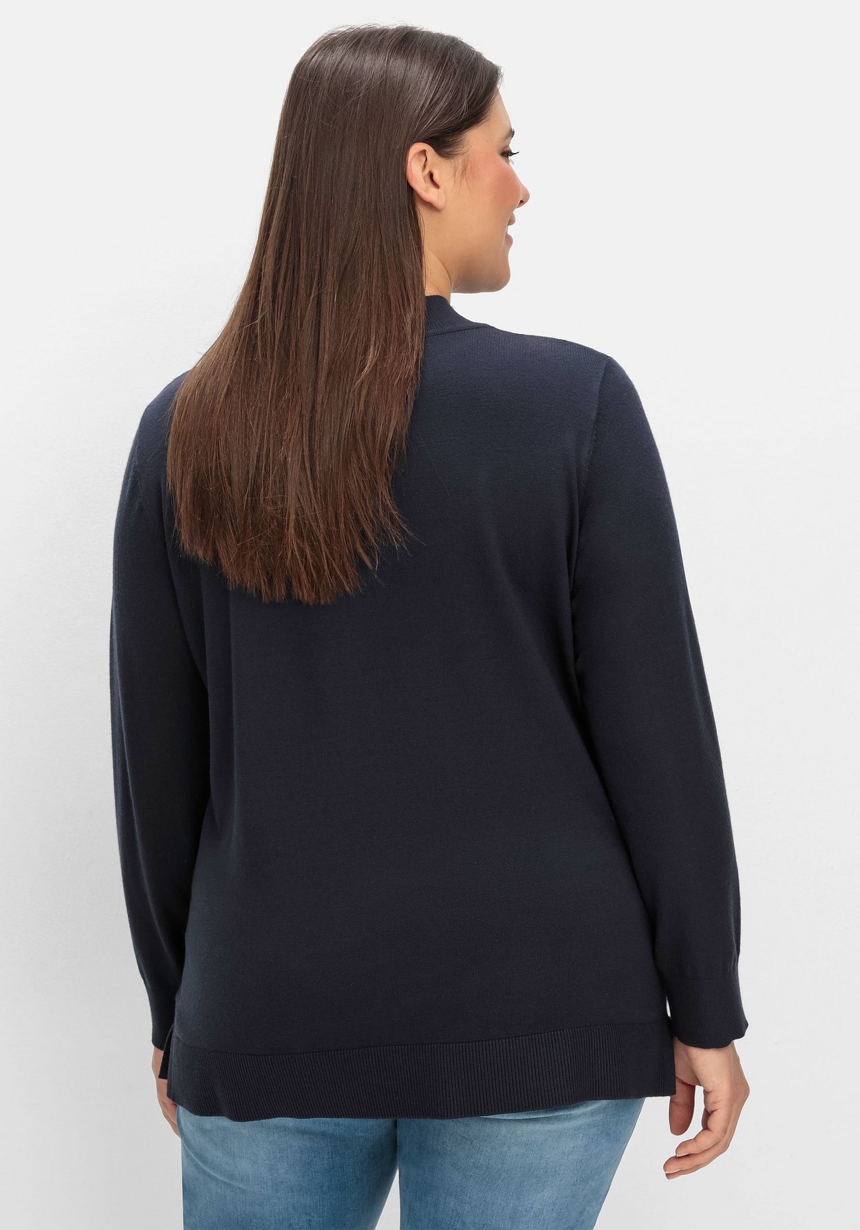Sheego Strickpullover »Pullover mit geripptem Stehkragen und Seitenschlitzen«, mit geripptem Stehkragen und Seitenschlitzen