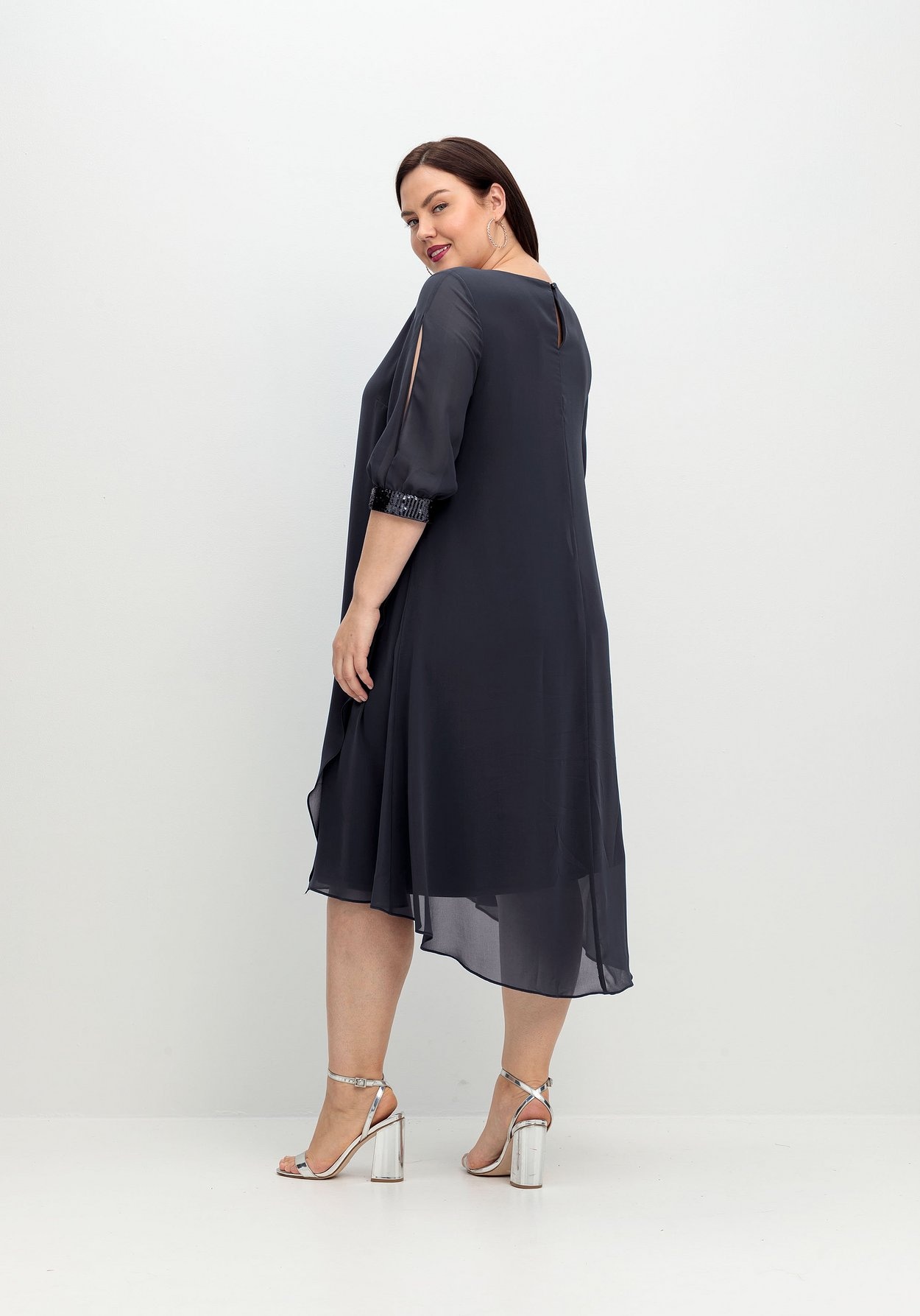 Sheego Abendkleid »Abendkleid aus Georgette, mit geschlitztem Ärmel«