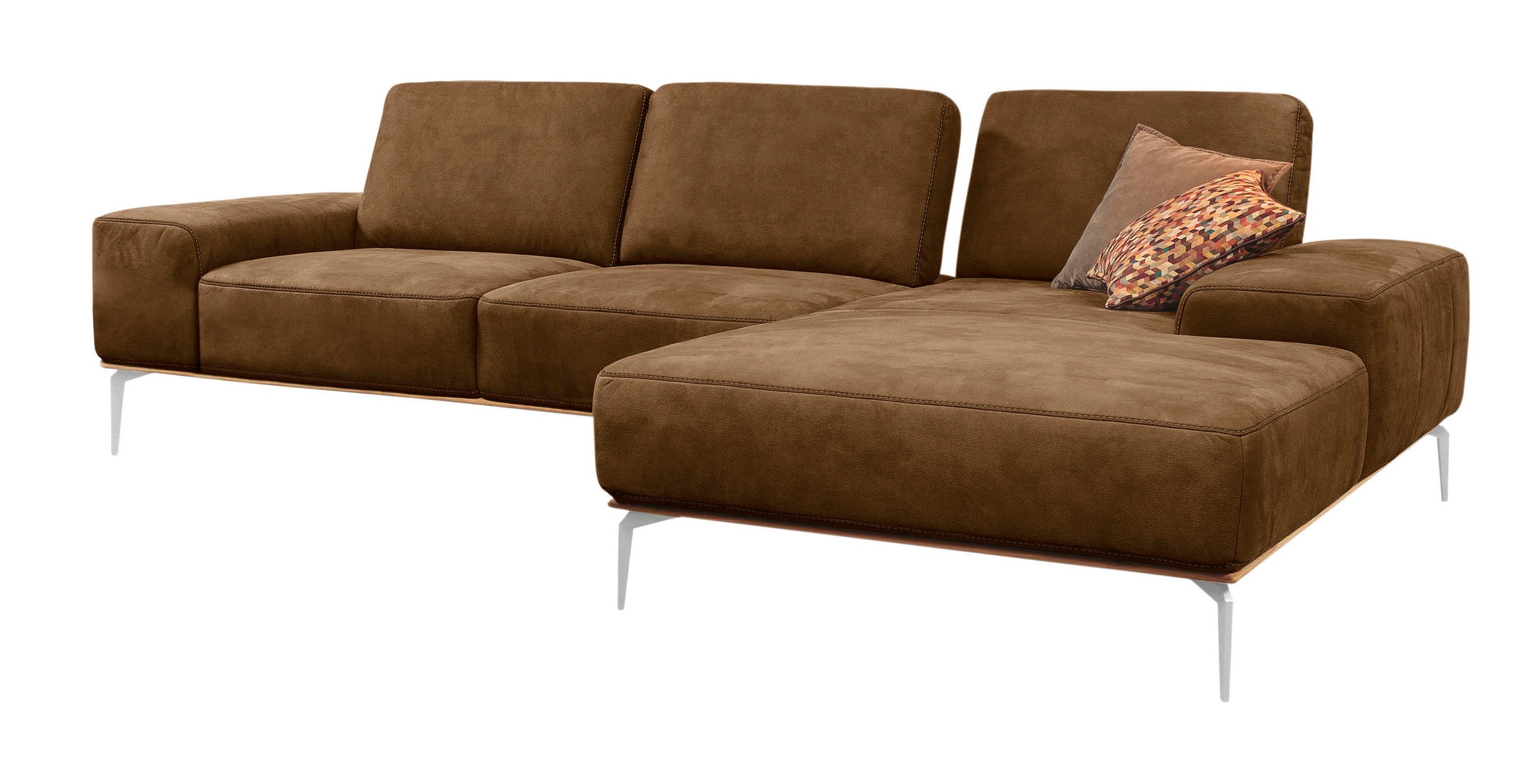W.SCHILLIG Ecksofa »run, Designsofa mit tollem Sitzkomfort, bequem, L-Form«, mit elegantem Holzsockel, Füße in Chrom glänzend, Breite 319 cm