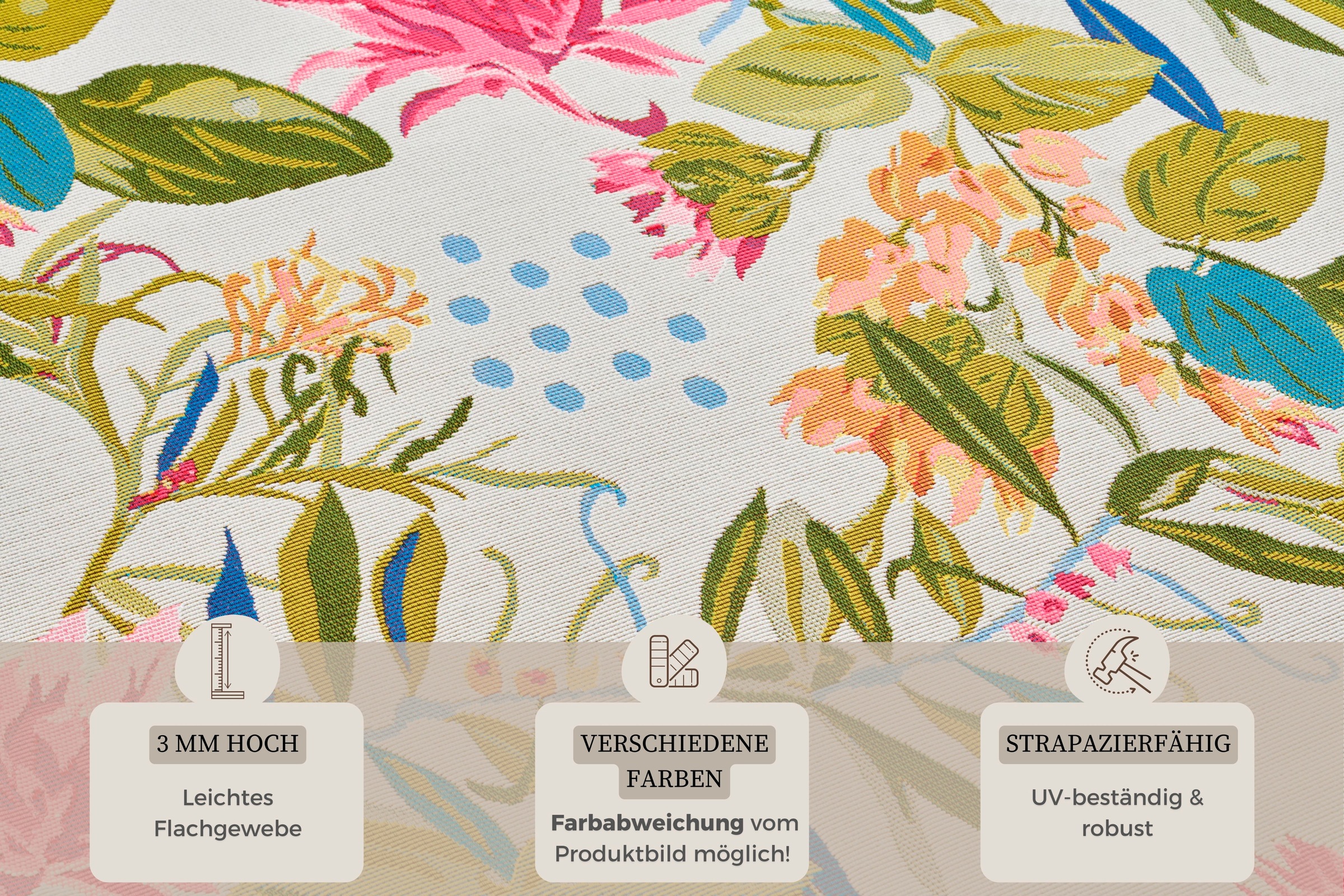 HANSE Home Outdoorteppich »Flowers and Leaves«, rechteckig, 3 mm Höhe, In-& Outdoor, Teppich, Wetterfest, Balkon, Garten, Wohnzimmer, Floral