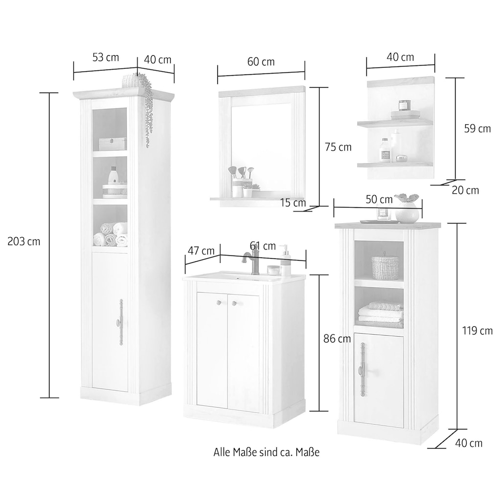Home affaire Badmöbel-Set »WESTMINSTER«, (5 St.), im romantischen Landhausstil