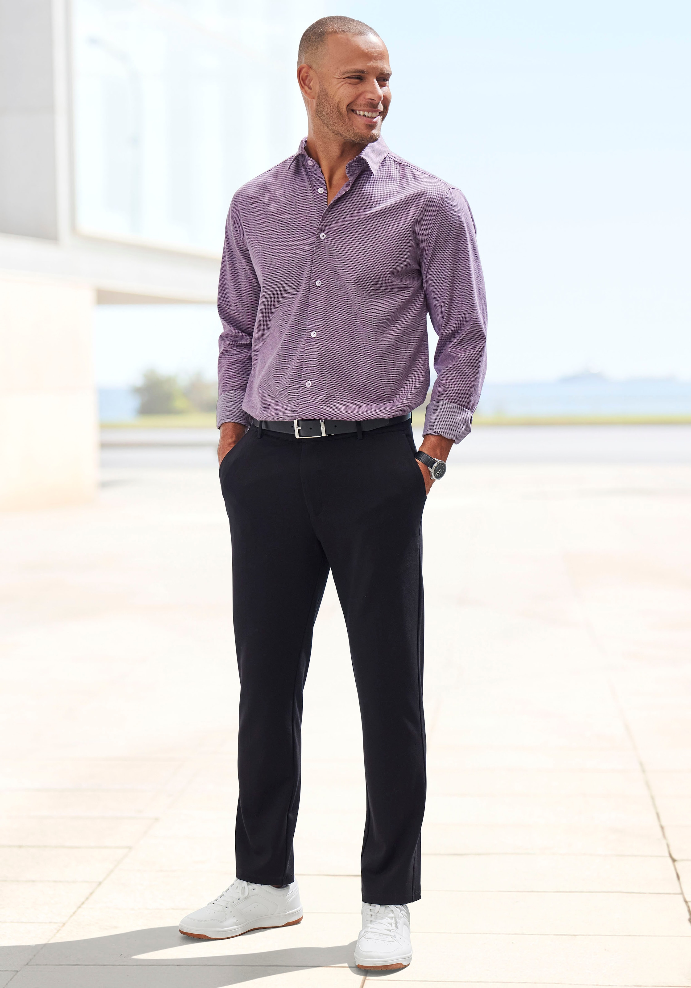 H.I.S Langarmhemd »Regular-fit« elastisches Jaquard-Hemd in Regular Fit, pflegeleicht aus Baumwoll-Mix