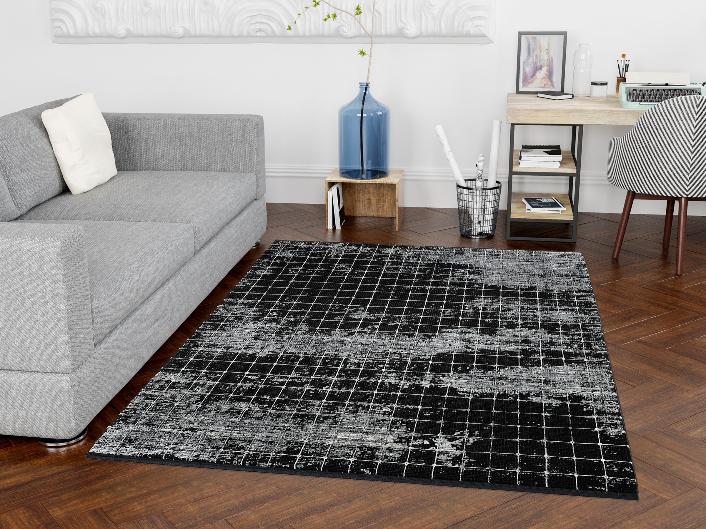 WK WOHNEN Teppich »BLACKLINE QUADRO« rechteckig 8 mm Höhe fein eingefasst, sowie speziell veredelt, besonders flache Struktur