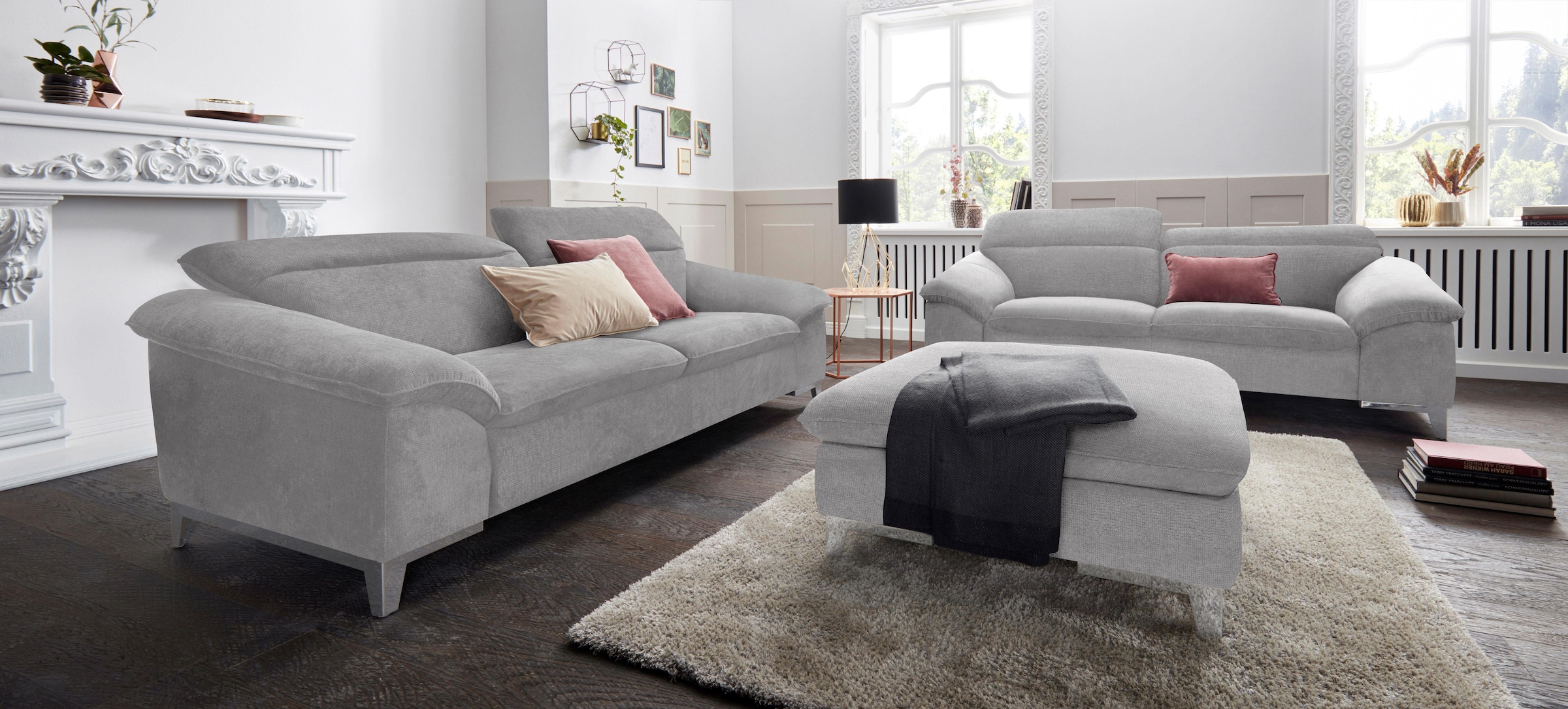 COTTA Polstergarnitur »Teresa«, (Set), Set: bestehend aus Ecksofa und Hocker, Ecksofa wahlweise Bettfunktion
