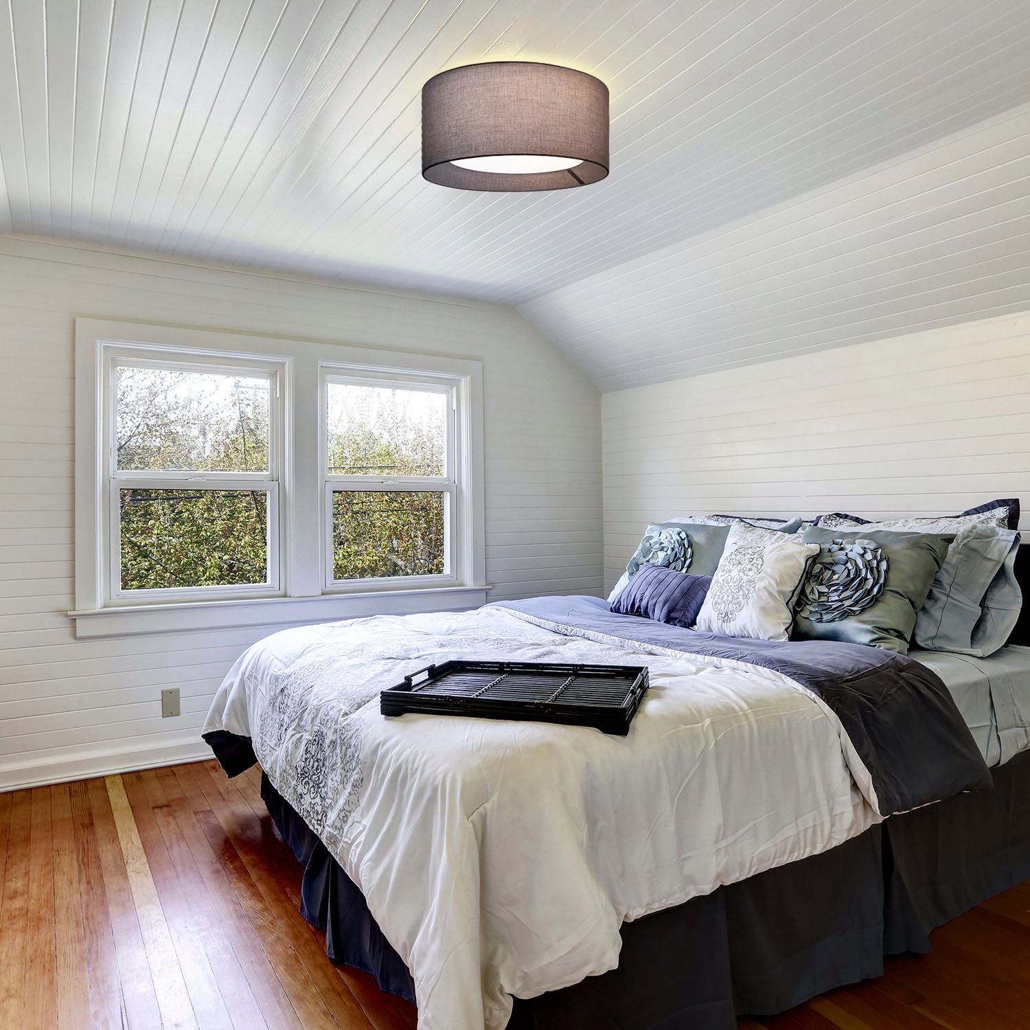 Paco Home Deckenleuchte »DRUM« E27 Rund Arbeitszimmer Textilschirm 3 x E27 Modern Geschlossen Uni