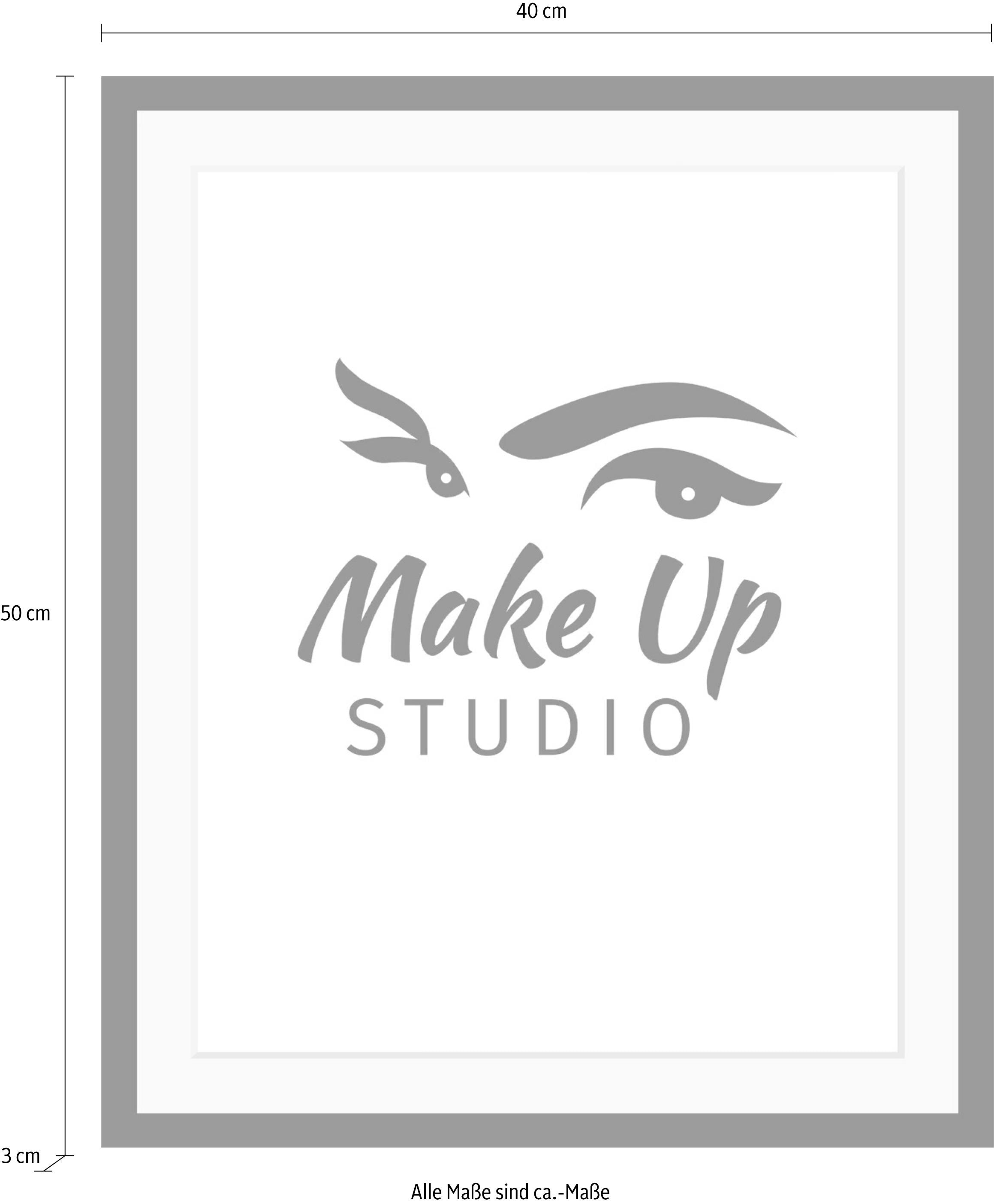 queence Bild »Make up Studio« Fashion | Frau | Motivationsbilder | Schriftzug | Schwarz-Weiß HD Premium Poster-Druck inkl. Holzrahmen