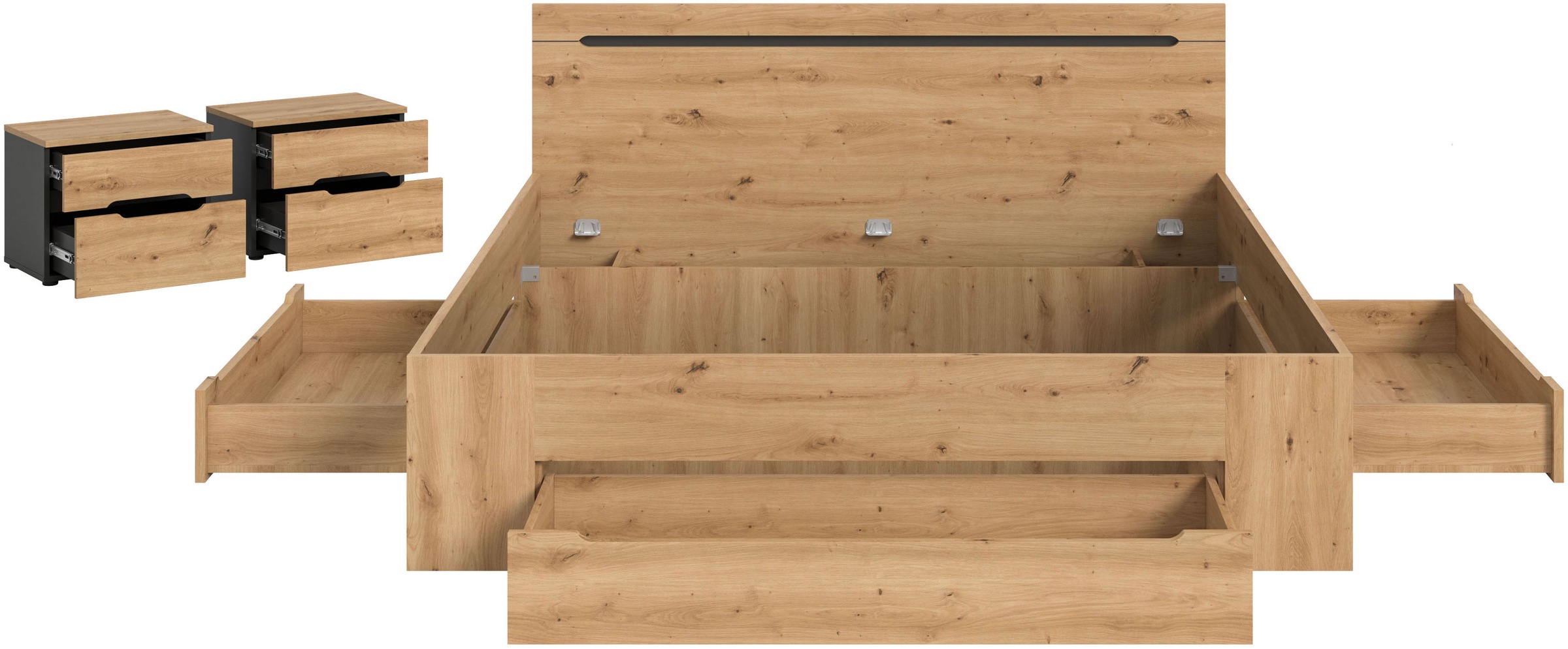 Home affaire Schlafzimmer-Set »REHAT, 3-teilig, bestehend aus: Stauraumbett & 2x Nachtkommode« TOPSELLER!, für Matratzengröße 140x200 cm, viel Stauraum, 3 Stk. tlg. Rehat, Schlafzimmerset, Bett 180x200 cm, Nachttische