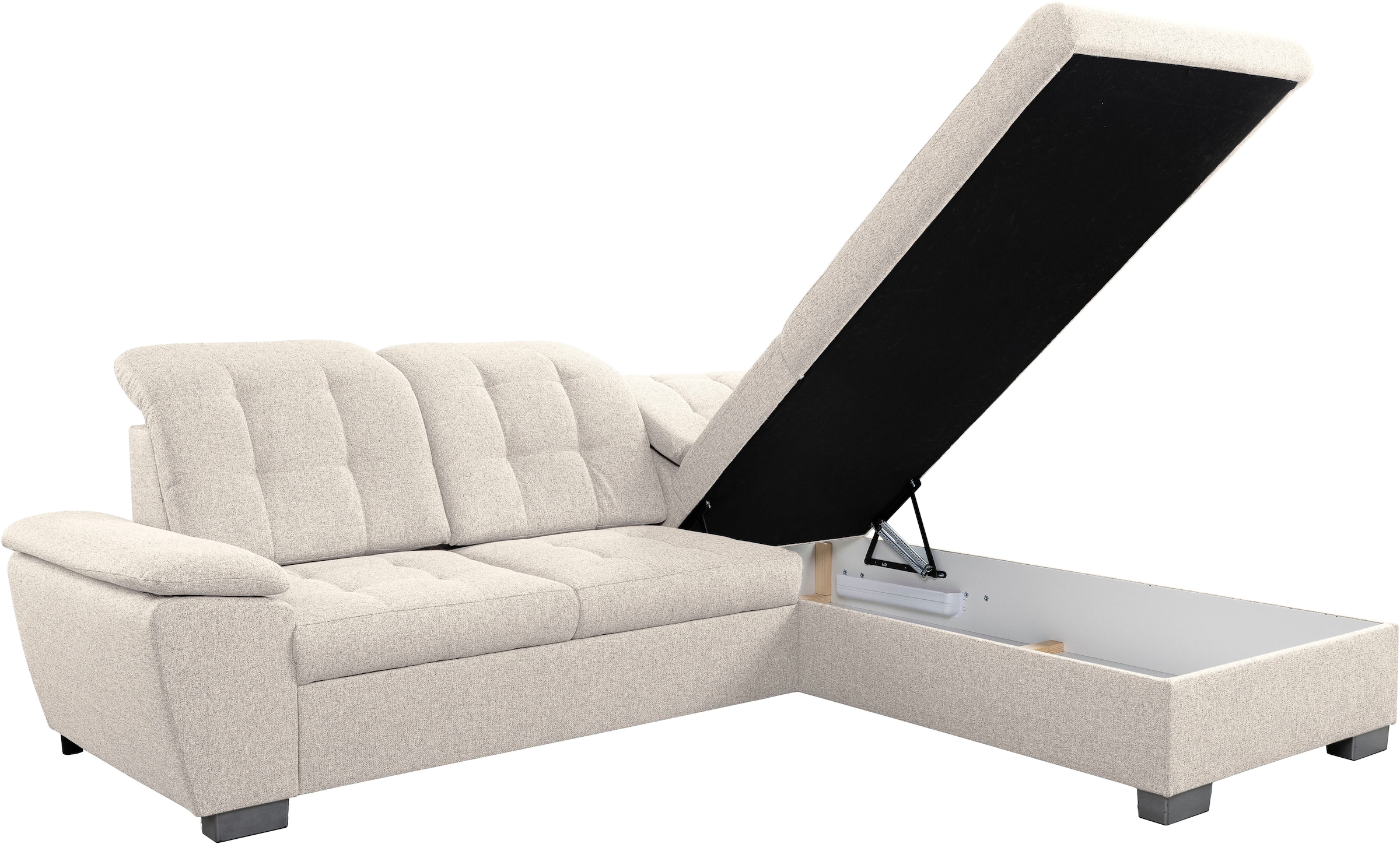 WERK2 Ecksofa »Bonny inkl. Kopfteilverstellung, Bettfunktion, Stauraum, Breite 265cm« Komfortwunder mit Schlaffunktion, verstellbarem Kopfteil & Stauraum.