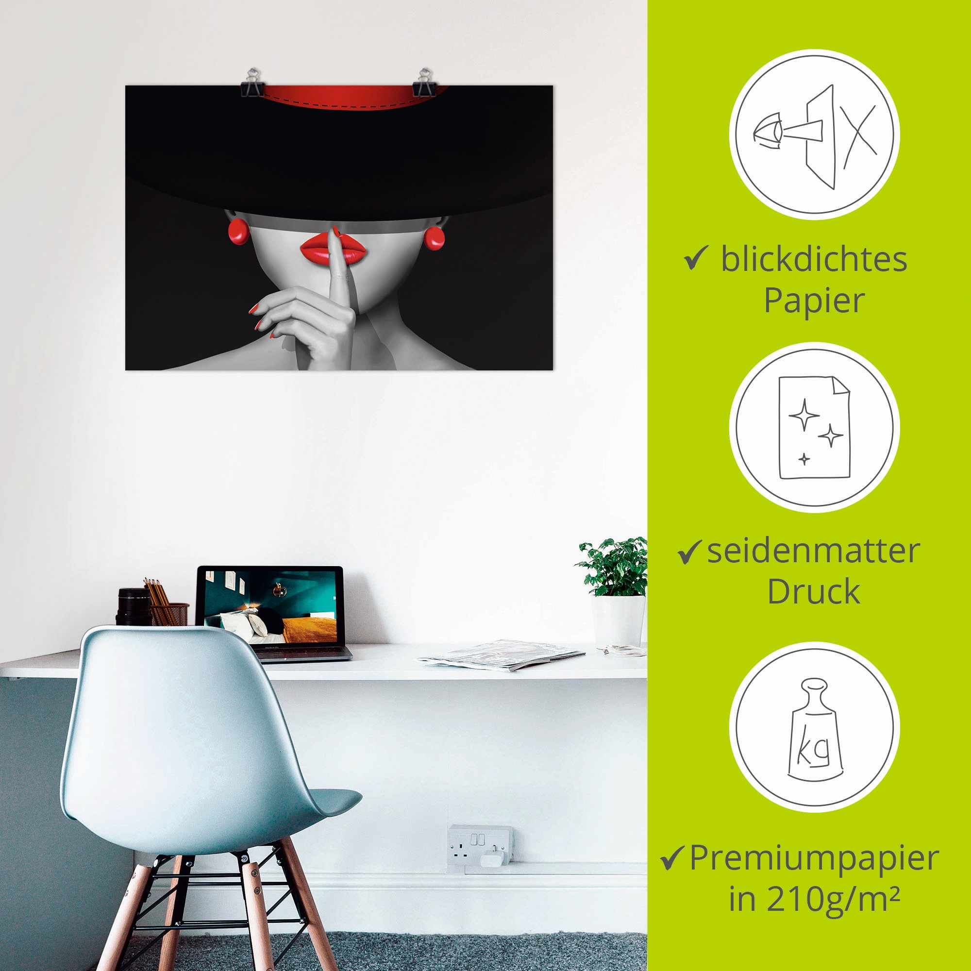 Artland Wandbild »Sei still«, Frau, (1 St.), als Alubild, Outdoorbild, Leinwandbild, Poster, Wandaufkleber