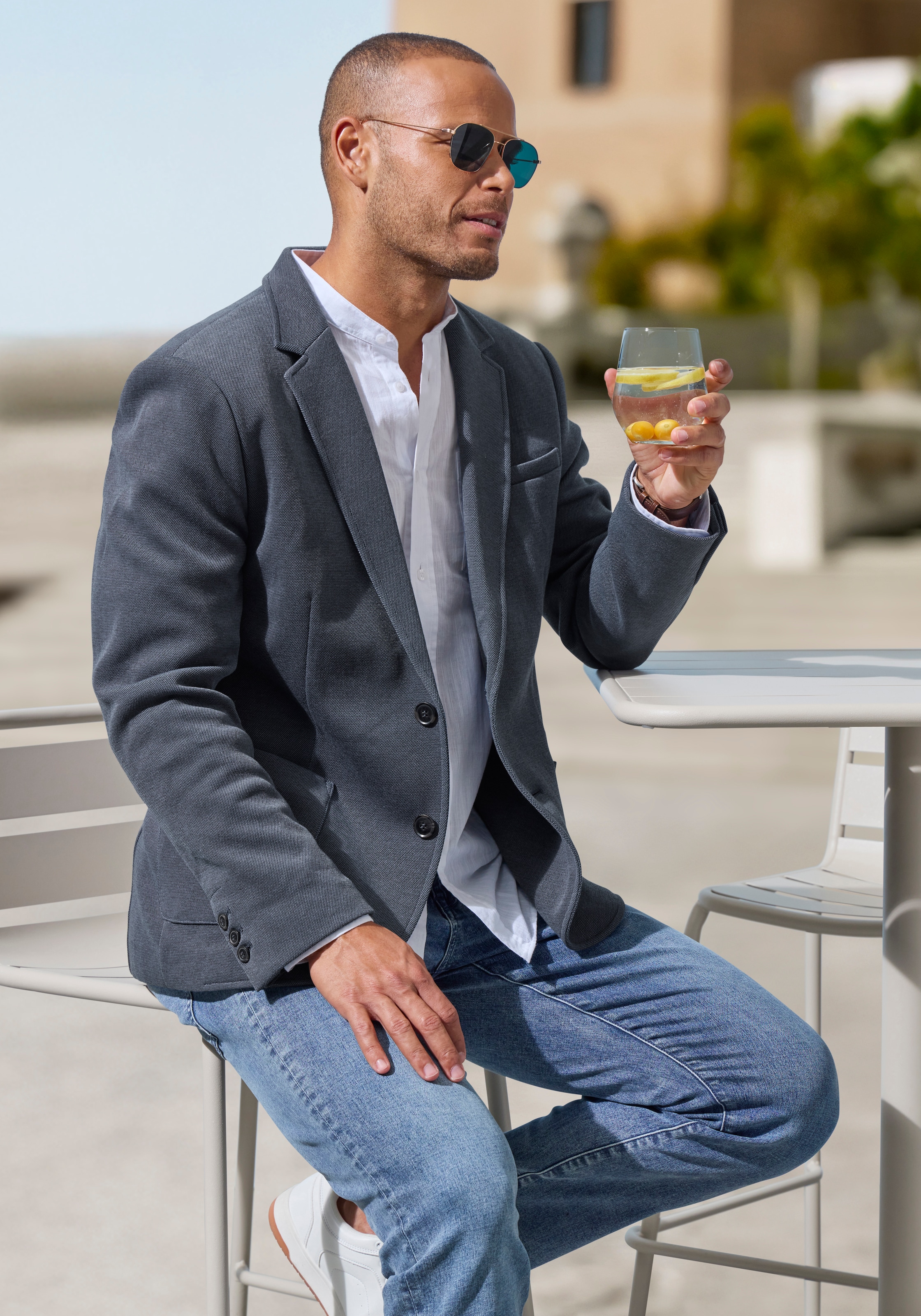 John Devin Sakko »aus elastischer Pikee-Qualität« lässiges Stretchsakko mit dezentem Muster