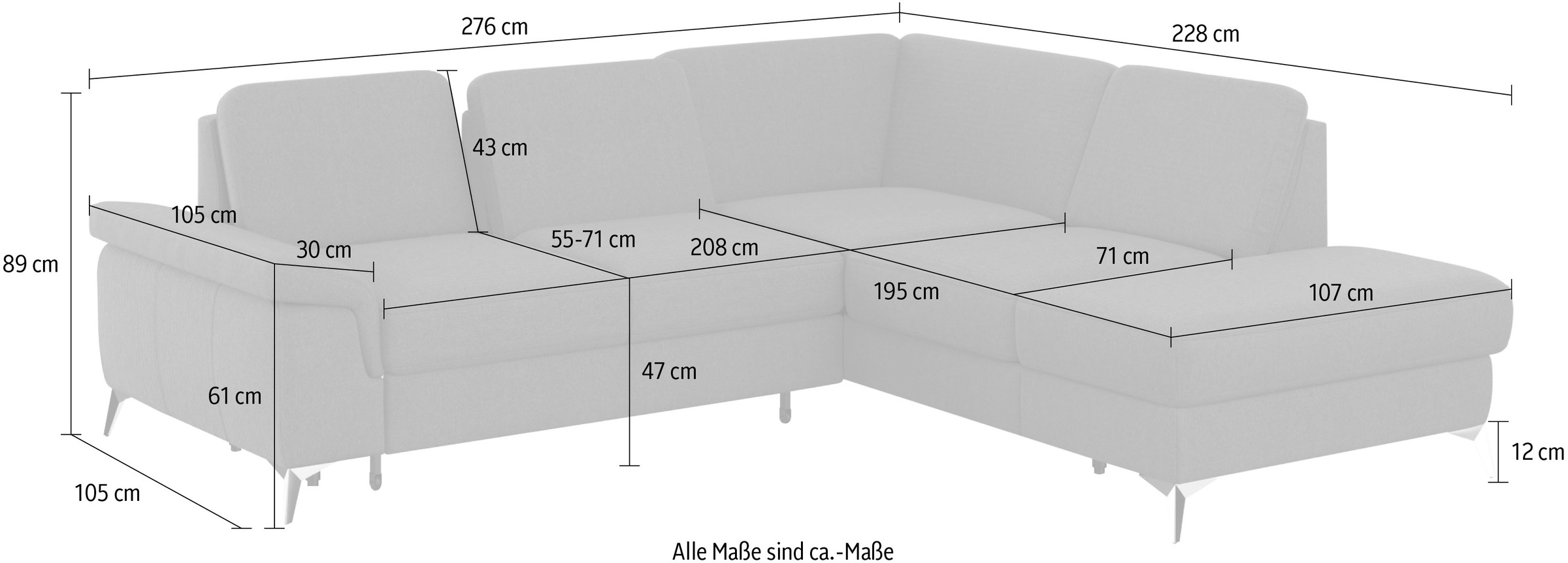 sit&more Ecksofa »Padua L-Form«, inklusive Sitztiefenverstellung, Armteilfunktion und Federkern