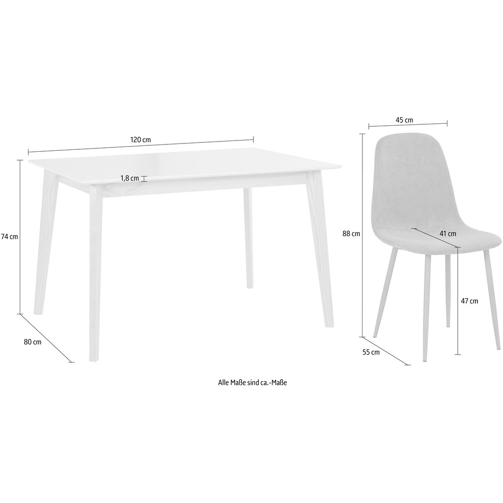 Homexperts Essgruppe »Kaitlin Tischgruppe«, (Set, 5 tlg., bestehend aus Esstisch »Kailtin« Breite 120 cm und 4 Stühlen)