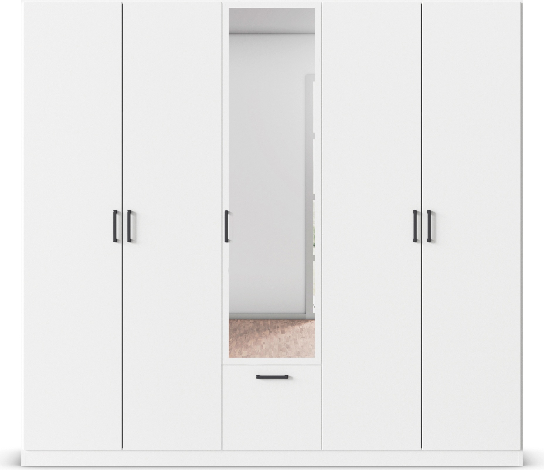 rauch Drehtürenschrank »Kleiderschrank Schrank Garderobe Wäscheschrank BARI mit Spiegel«, mit Schubasten mittig, moderner Griff in Graumetallic MADE IN GERMANY