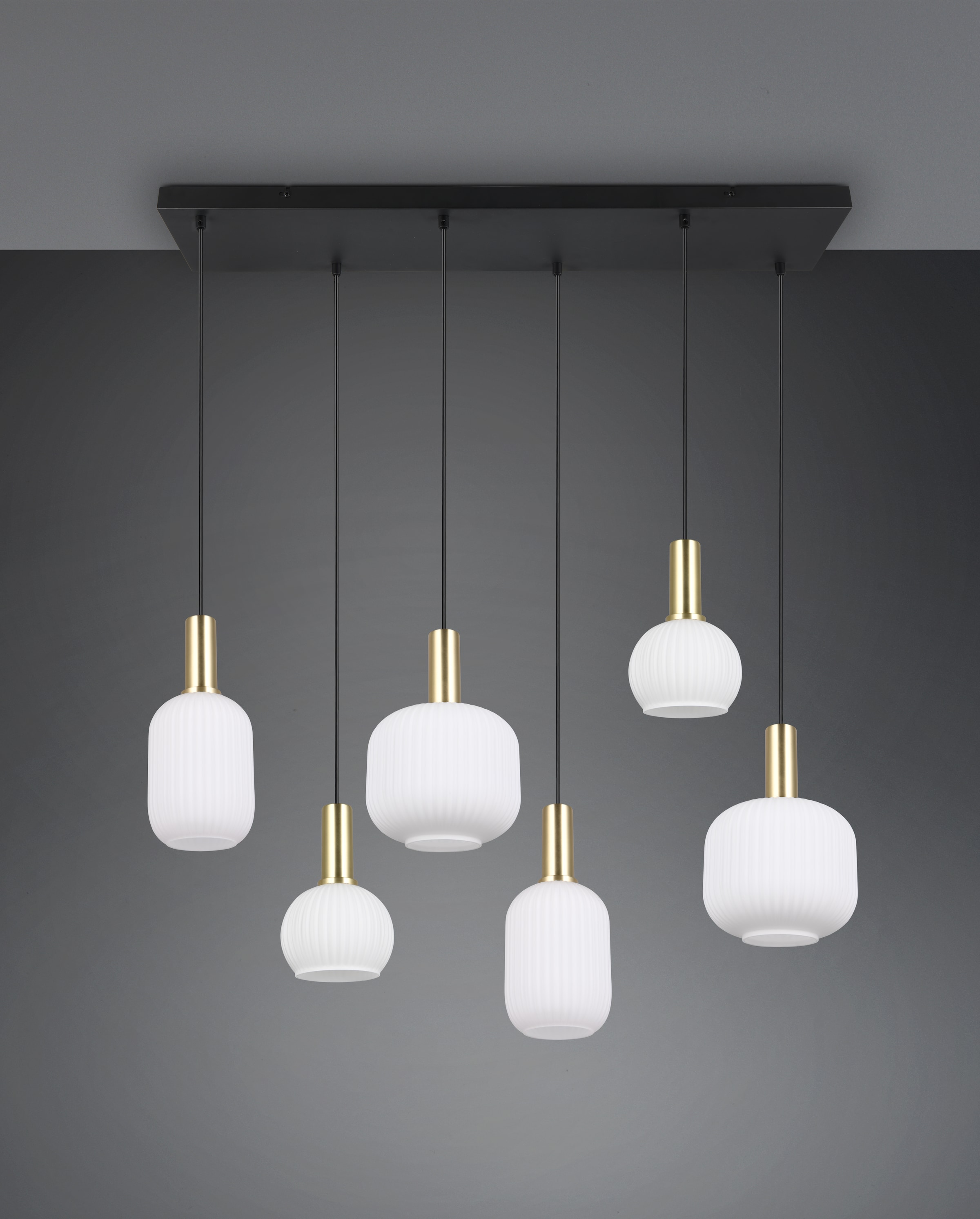 TRIO Leuchten Pendelleuchte »DIVA, E27 Hängelampe 6-flammig mit Glasschirm, exkl 6xE27 max 10W« E27 1 Stk. warmweiß - kaltweiß höhenverstellbar bis max 150cm Hängeleuchte 92x 35 cm Wohnzimmer Küche